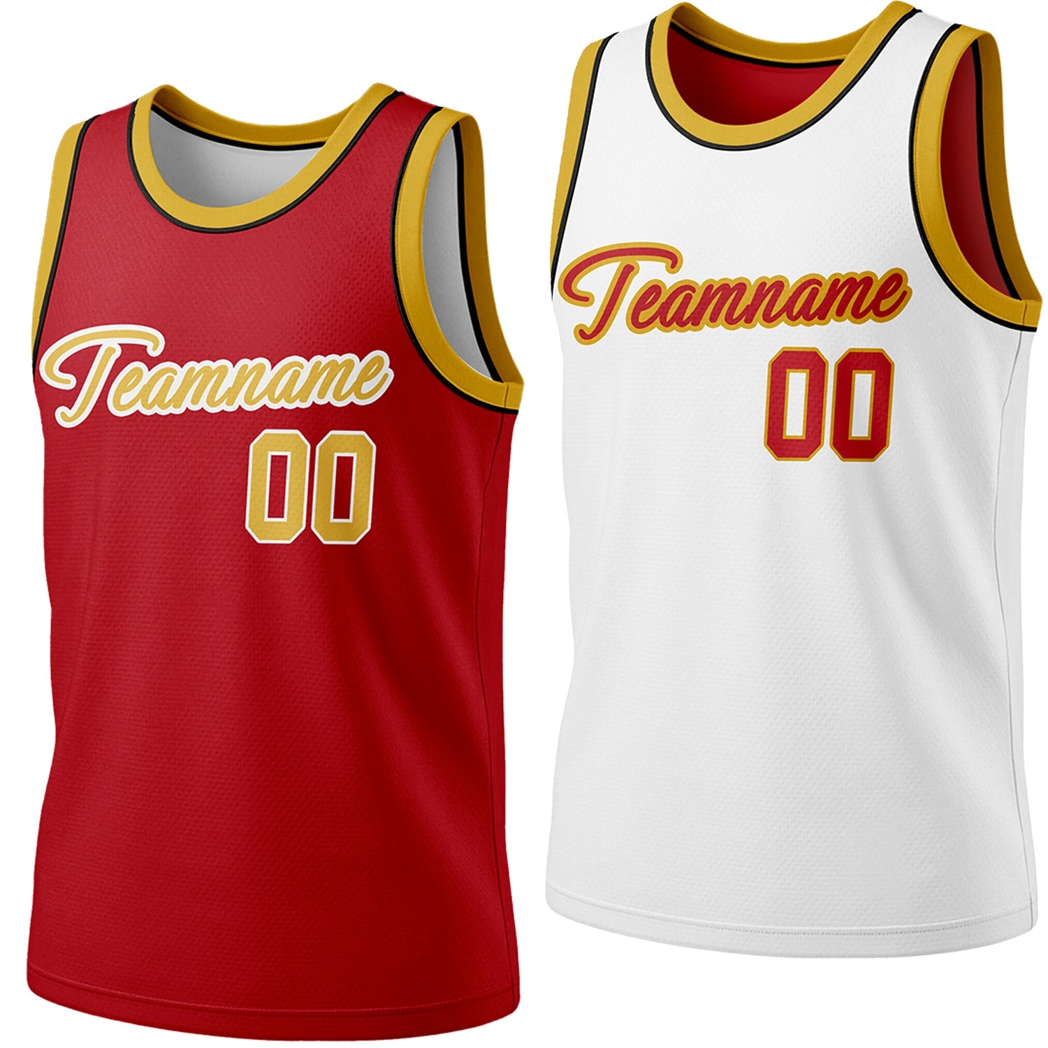 Custom reversible red & white basketball jersey, personalized script team name number Logo breathable sports top for men women youth Adult game practice - Vosoli
