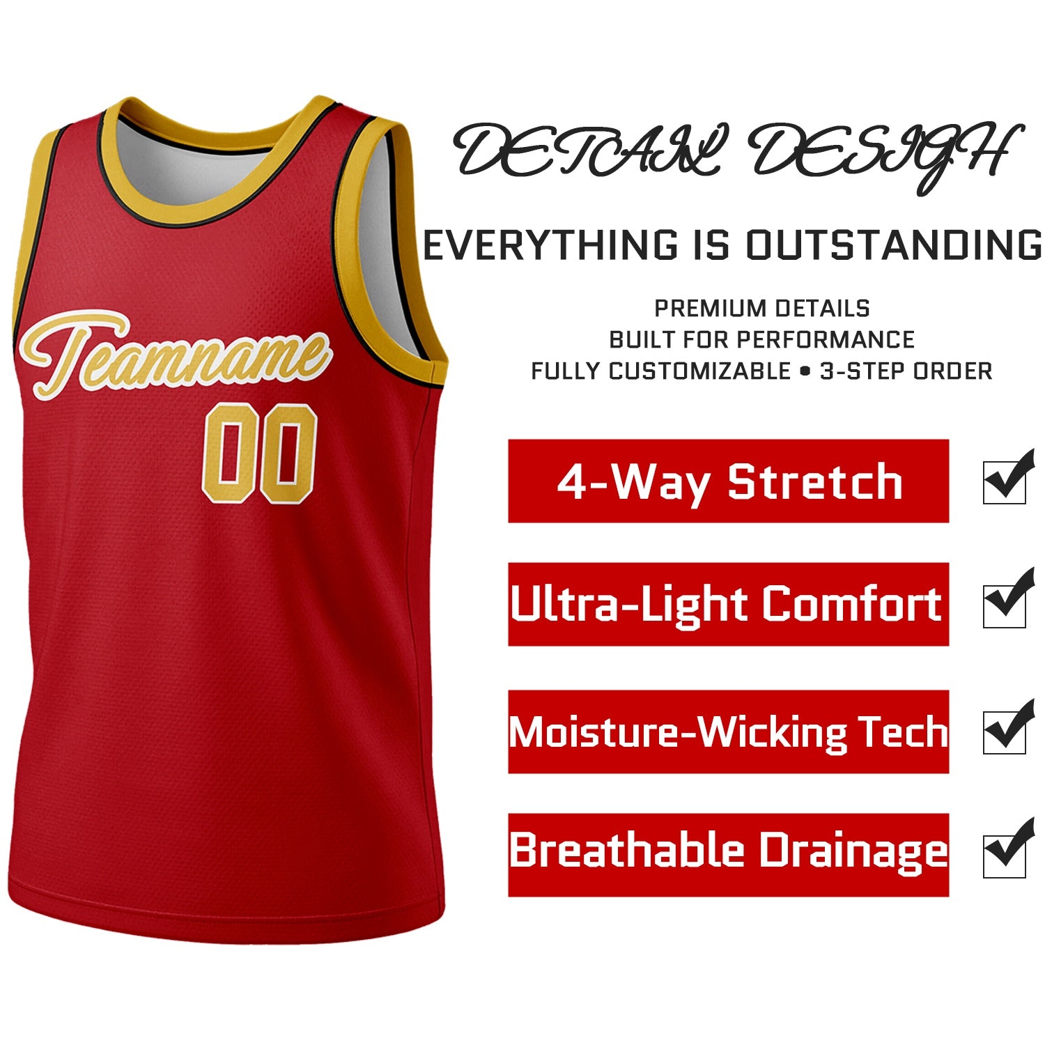 Custom Reversible Red & White Basketball Jersey | Personalized Team Jersey | Vosoli