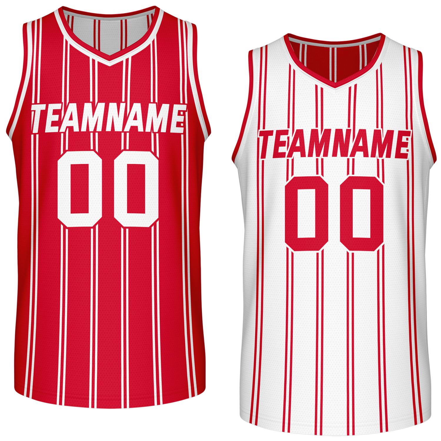 Custom Reversible Red White Striped Basketball Jersey | Team Name & Number - Vosoli