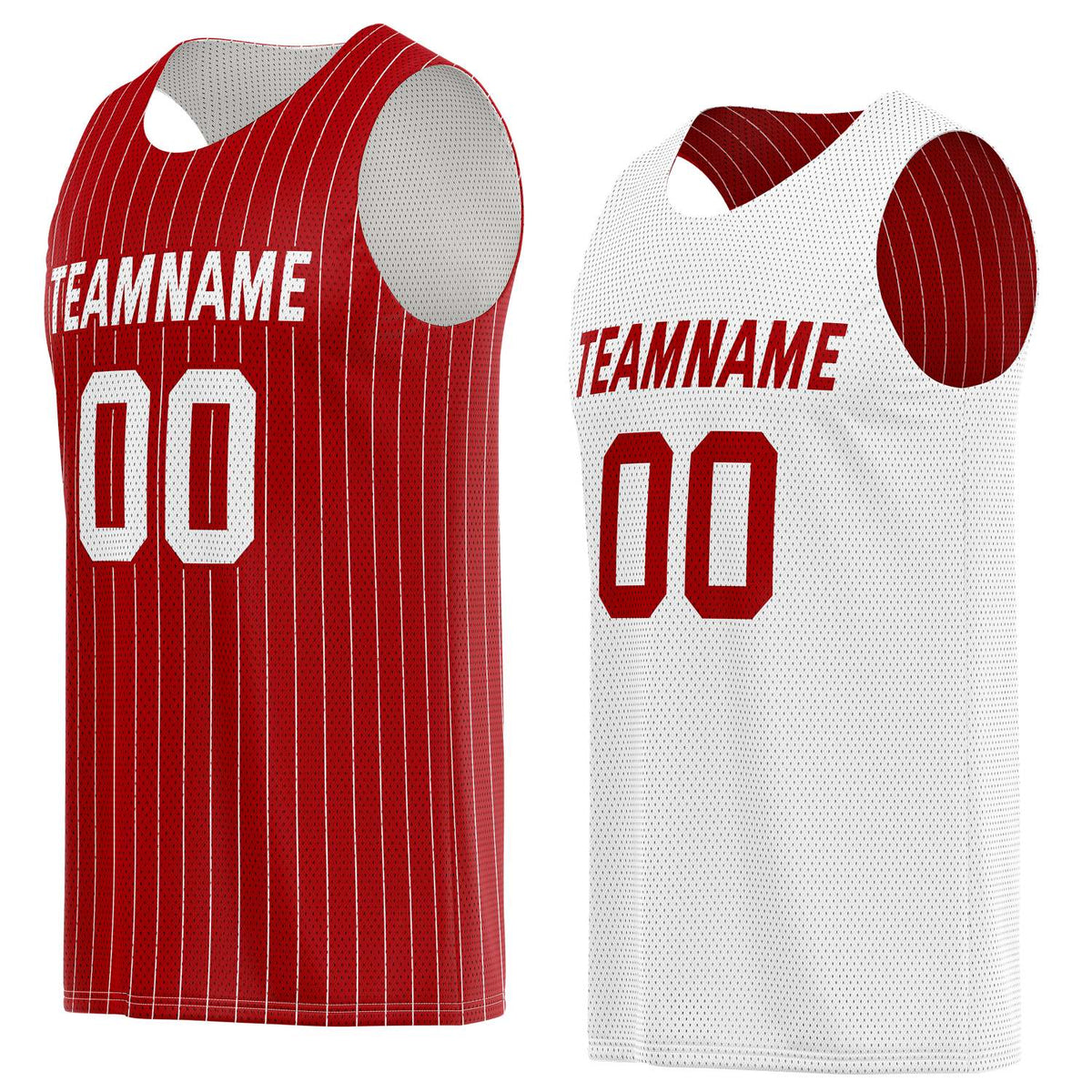 Custom Reversible Red White Pinstripe Basketball Jersey, Personalized Team Name Number Breathable Mesh Uniform for Men Women Youth