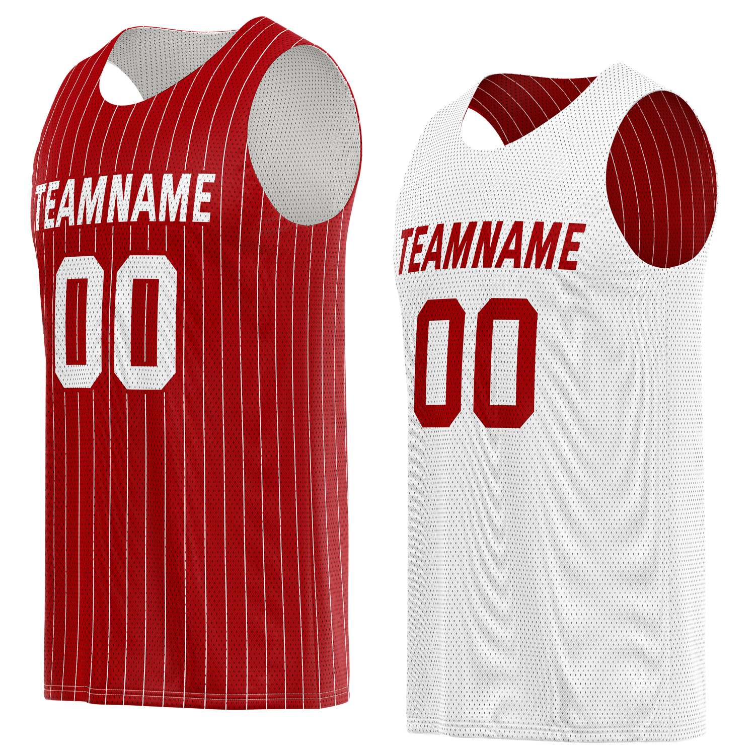 Custom Reversible Red White Pinstripe Basketball Jersey, Personalized Team Name Number Breathable Mesh Uniform for Men Women Youth