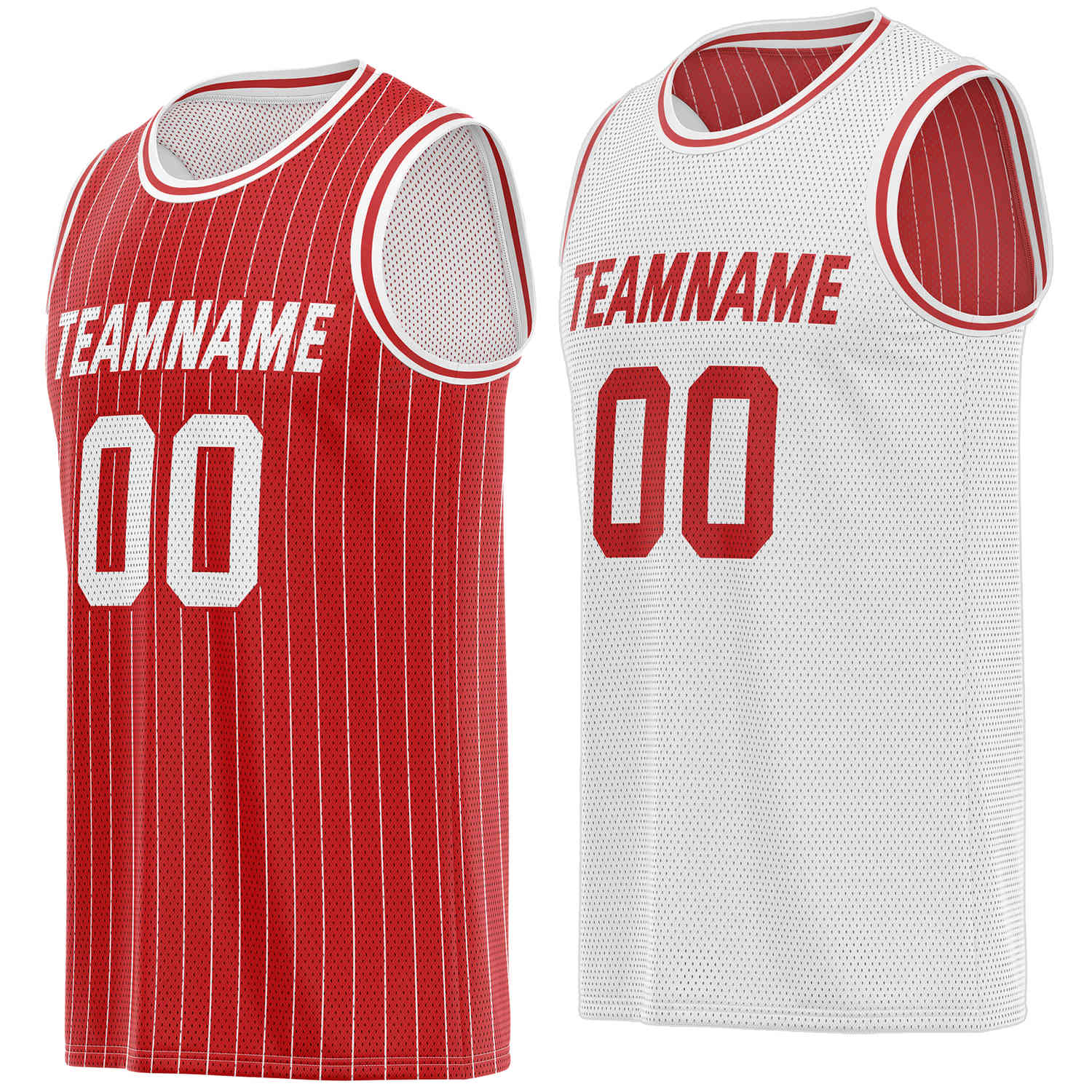 Custom Reversible Red White Striped Mesh Basketball Jersey | Team & Player Name - Vosoli