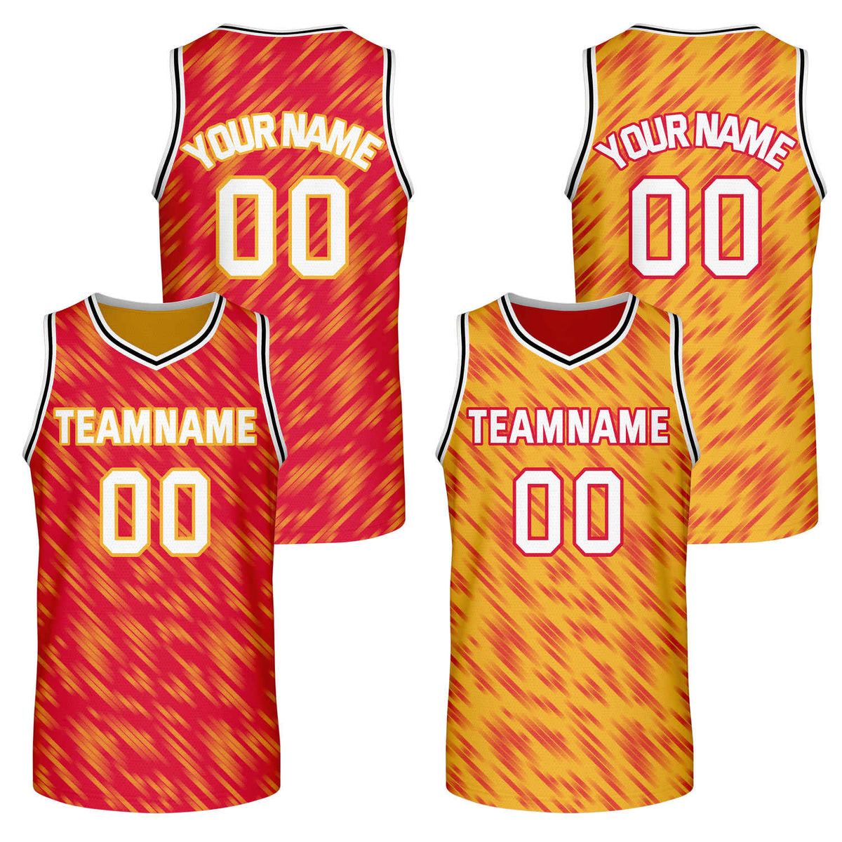 Custom Reversible Red Yellow Stripe Basketball Jersey | Team &amp; Player Name - Vosoli