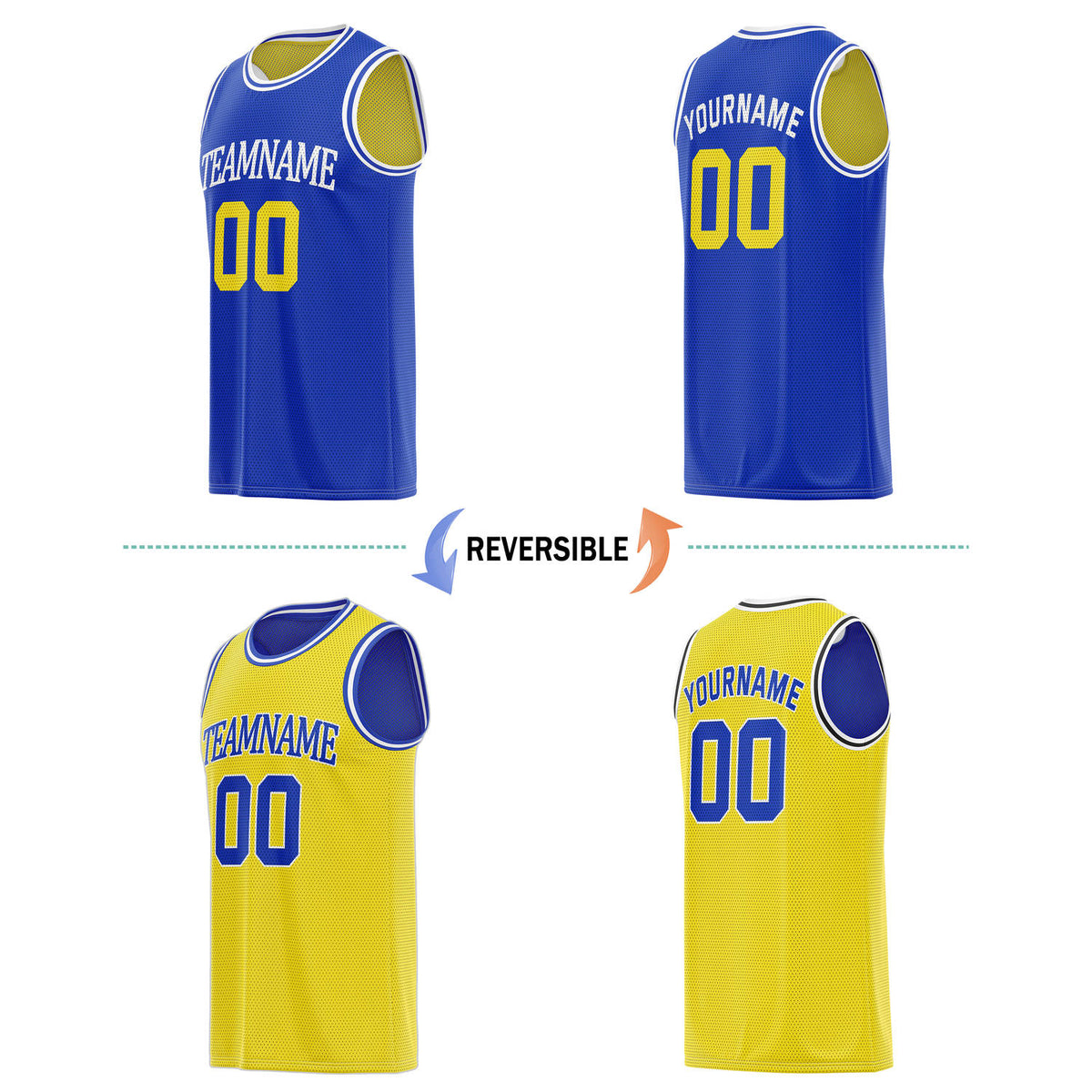 Custom Reversible Royal Blue & Gold Basketball Jersey | Personalized Team Name & Number - Vosoli