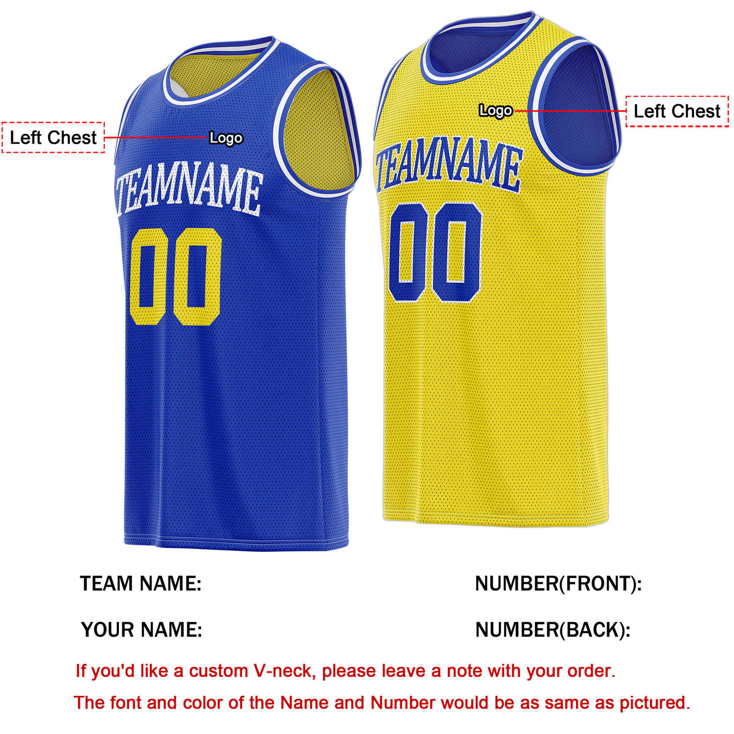 Custom Reversible Royal Blue & Gold Basketball Jersey | Personalized Team Name & Number - Vosoli