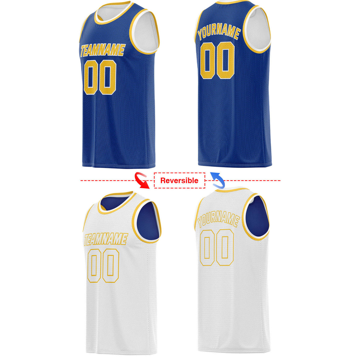 Custom Reversible Royal Blue & White Accented Mesh Basketball Jersey | Personalized Team Jersey | Vosoli