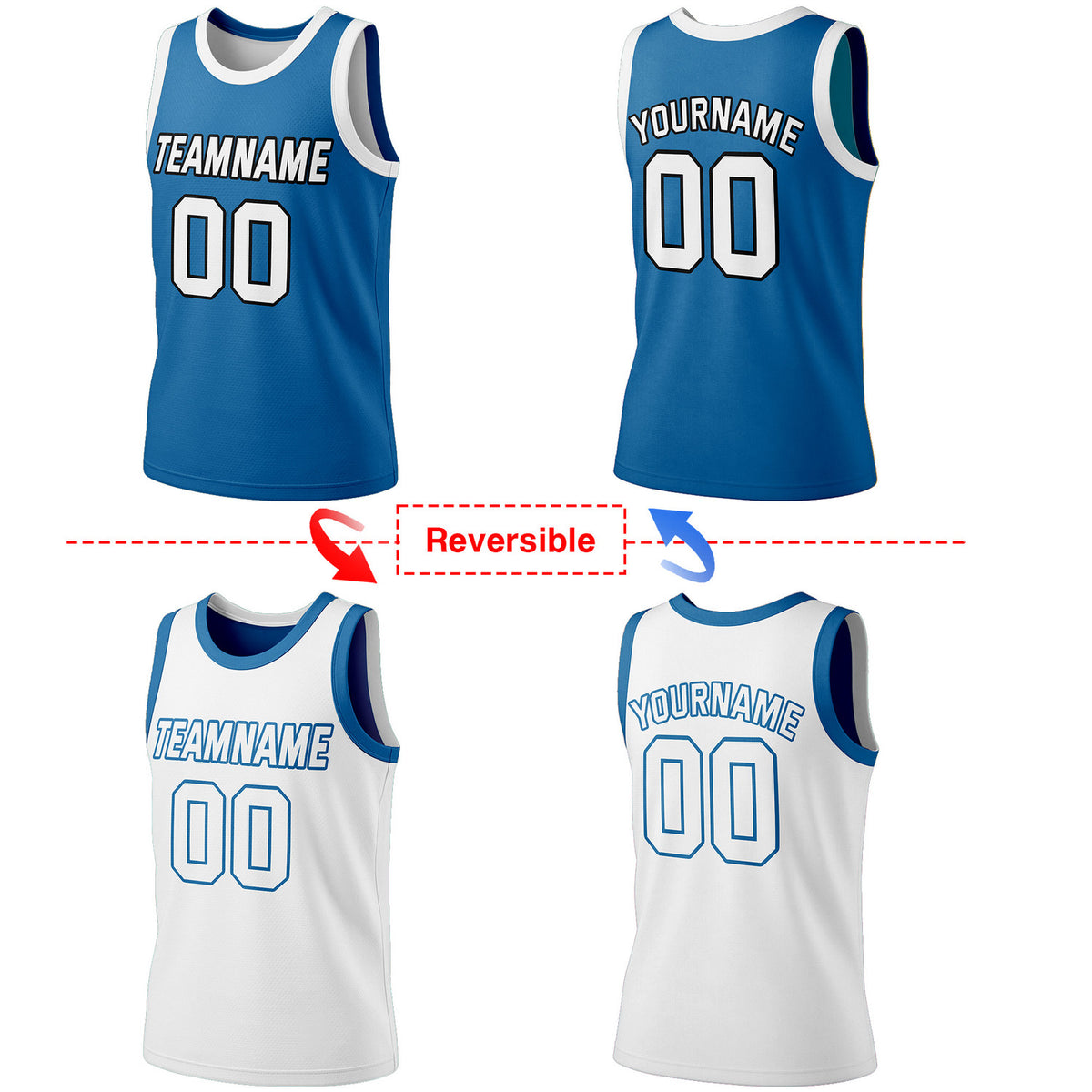 Custom Reversible Royal Blue & White Basketball Jersey | Personalized Team Jersey | Vosoli