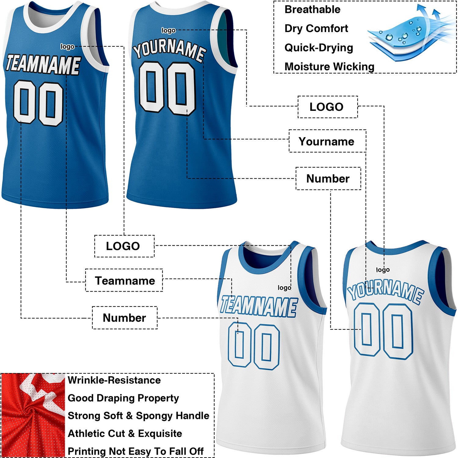 Custom Reversible Royal Blue & White Basketball Jersey | Personalized Team Jersey | Vosoli
