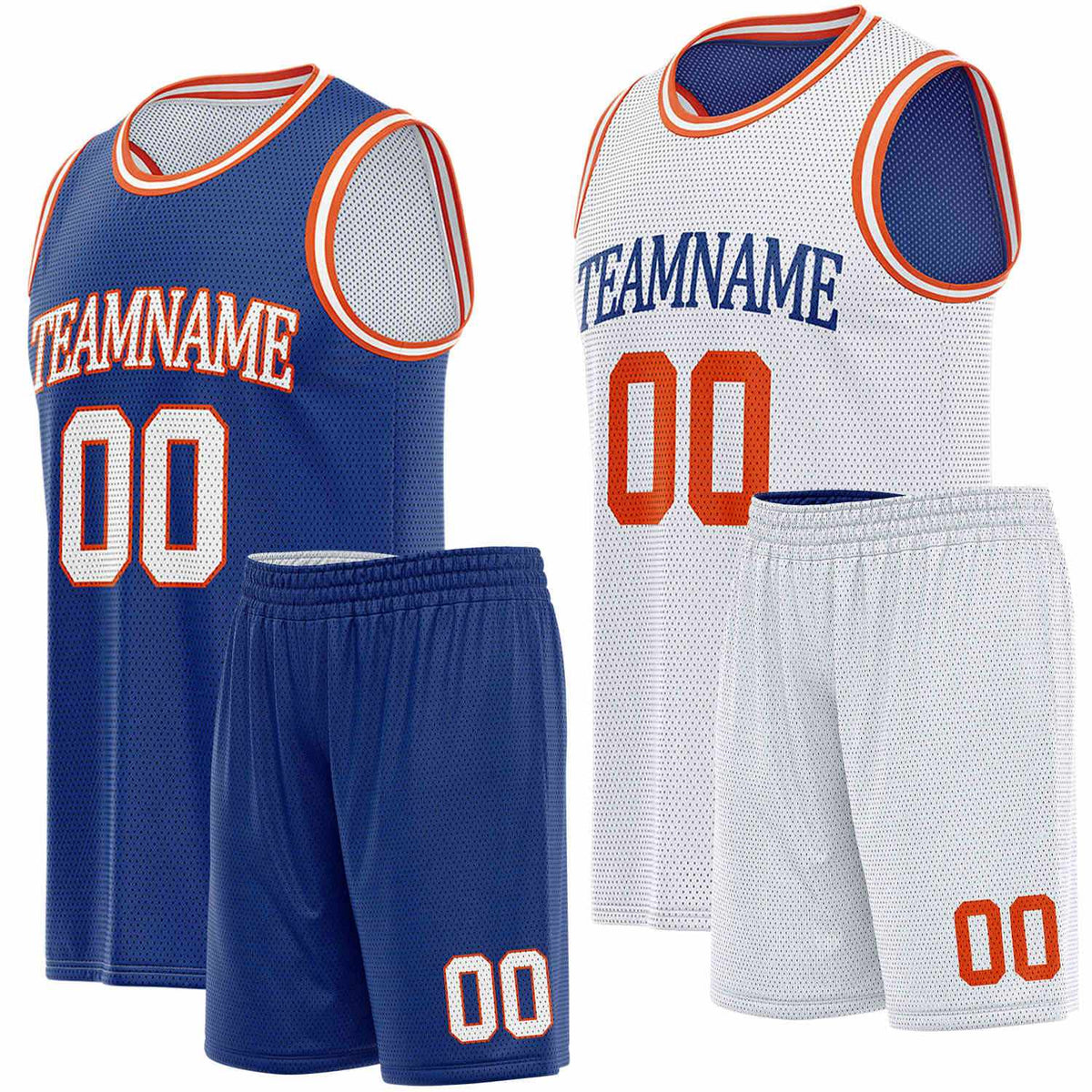 Custom reversible blue &amp; white basketball uniform set, personalized team name number logo breathable mesh sports jersey and shorts for men women youth game practice - Vosoli