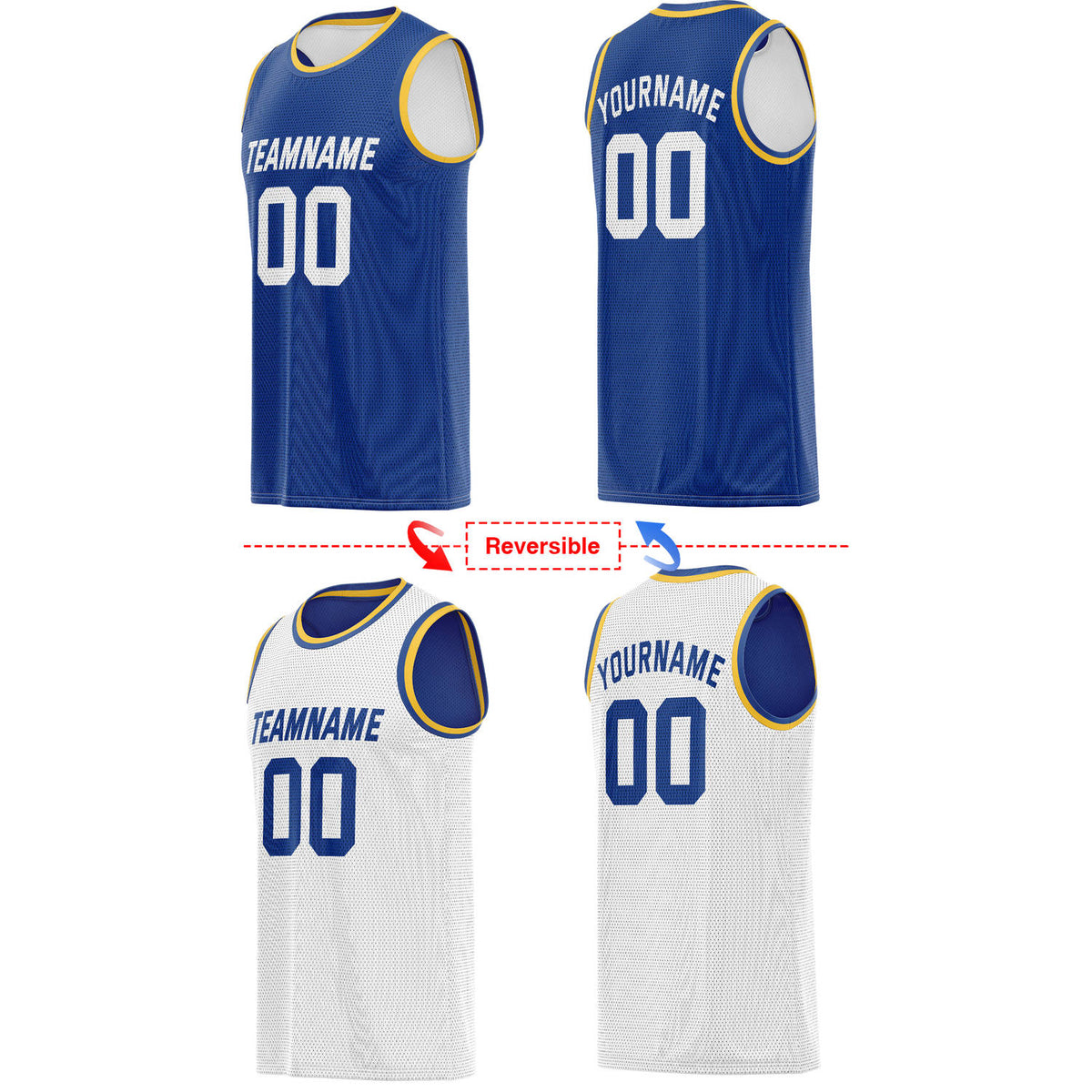 Custom Reversible Royal Blue & White Mesh Basketball Jersey | Personalized Team Jersey | Vosoli
