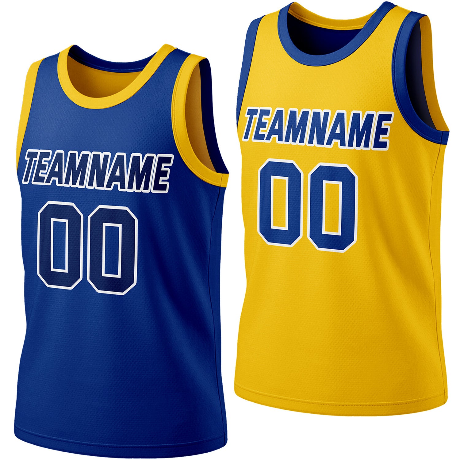 Custom reversible royal blue & yellow basketball jersey, personalized team name number logo, breathable mesh fabric sports top for men women youth Adult game practice - Vosoli