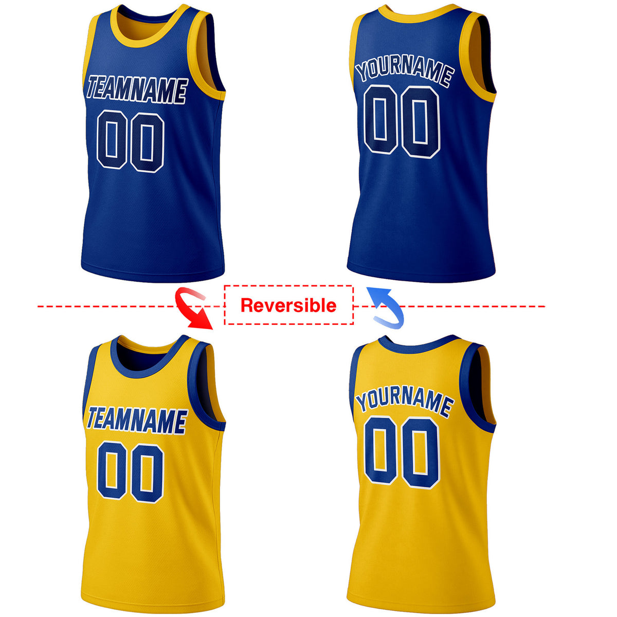 Custom Reversible Royal Blue & Yellow Basketball Jersey | Personalized Team Jersey | Vosoli
