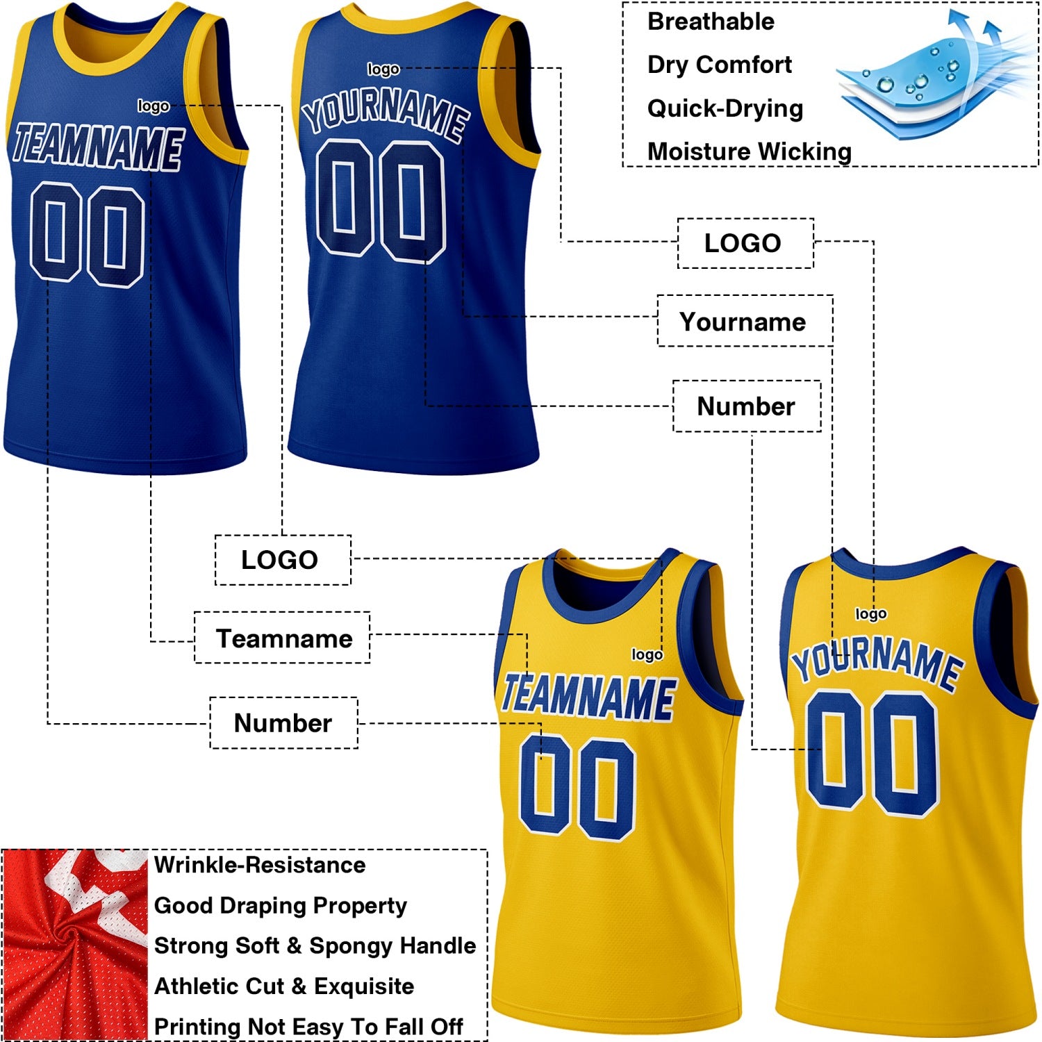 Custom Reversible Royal Blue & Yellow Basketball Jersey | Personalized Team Jersey | Vosoli
