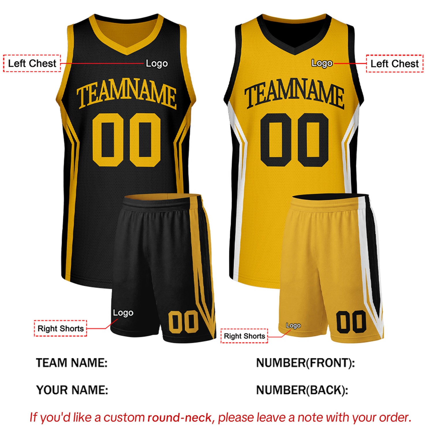 Custom Black & Gold Reversible Basketball Uniform Set | Personalized Team Uniforms for Adult & Youth
