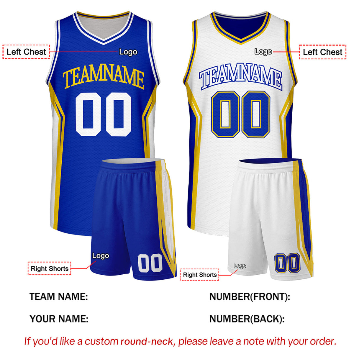 Custom Royal Blue & White Reversible Basketball Uniform Set | Personalized Team Uniforms for Adult & Youth
