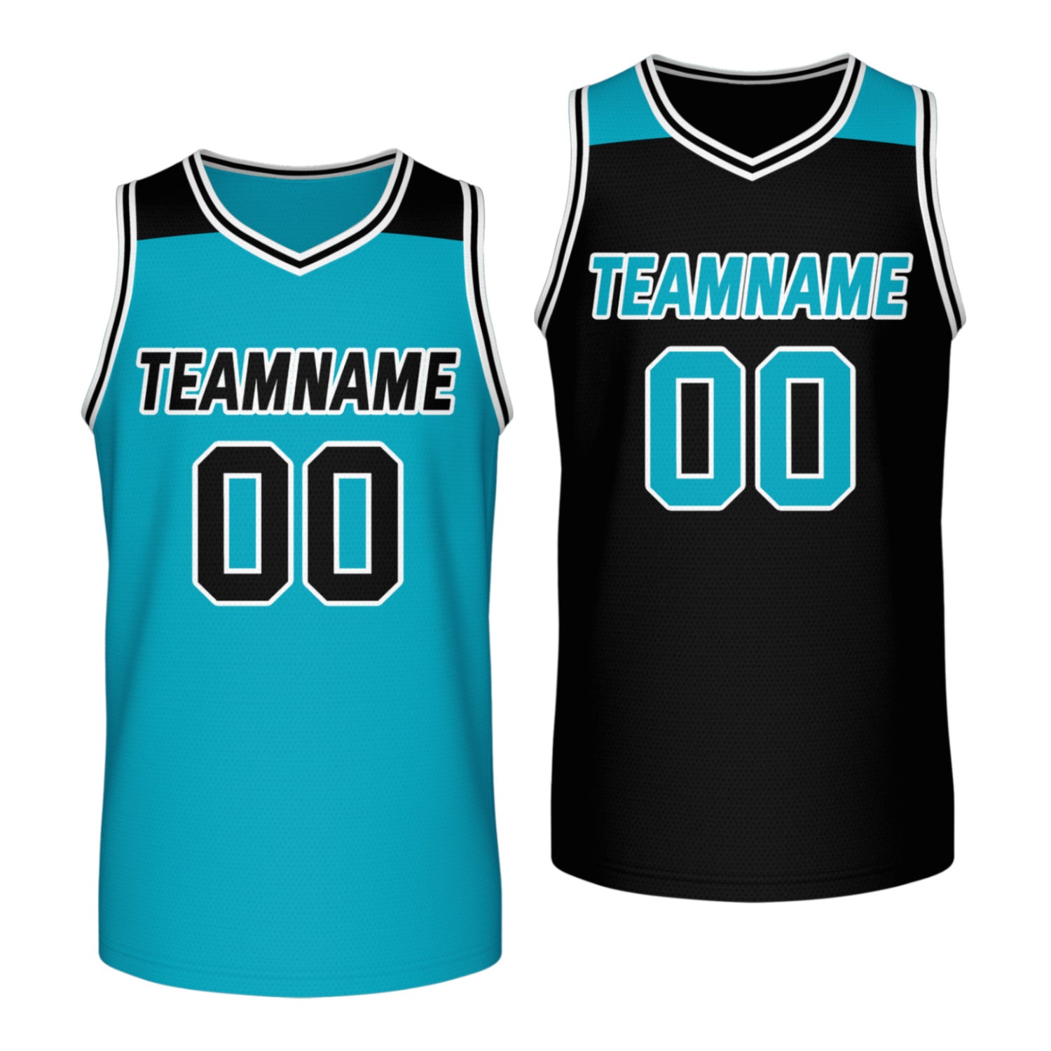 Custom reversible teal black basketball jersey, personalized team name number Logo breathable Mesh sports top for men women youth game practice - Vosoli
