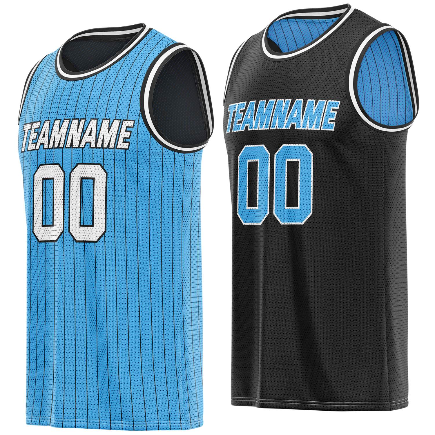 Custom Reversible Teal Black Striped Mesh Basketball Jersey | Team & Player Name - Vosoli
