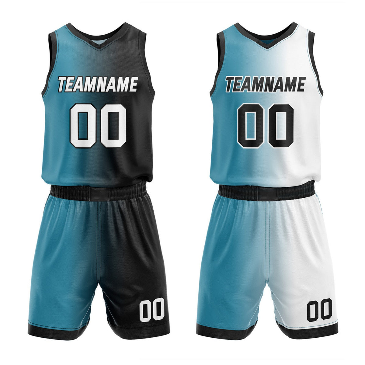 Custom Reversible Teal Black White Basketball Uniform Set | Team &amp; Player Name - Vosoli