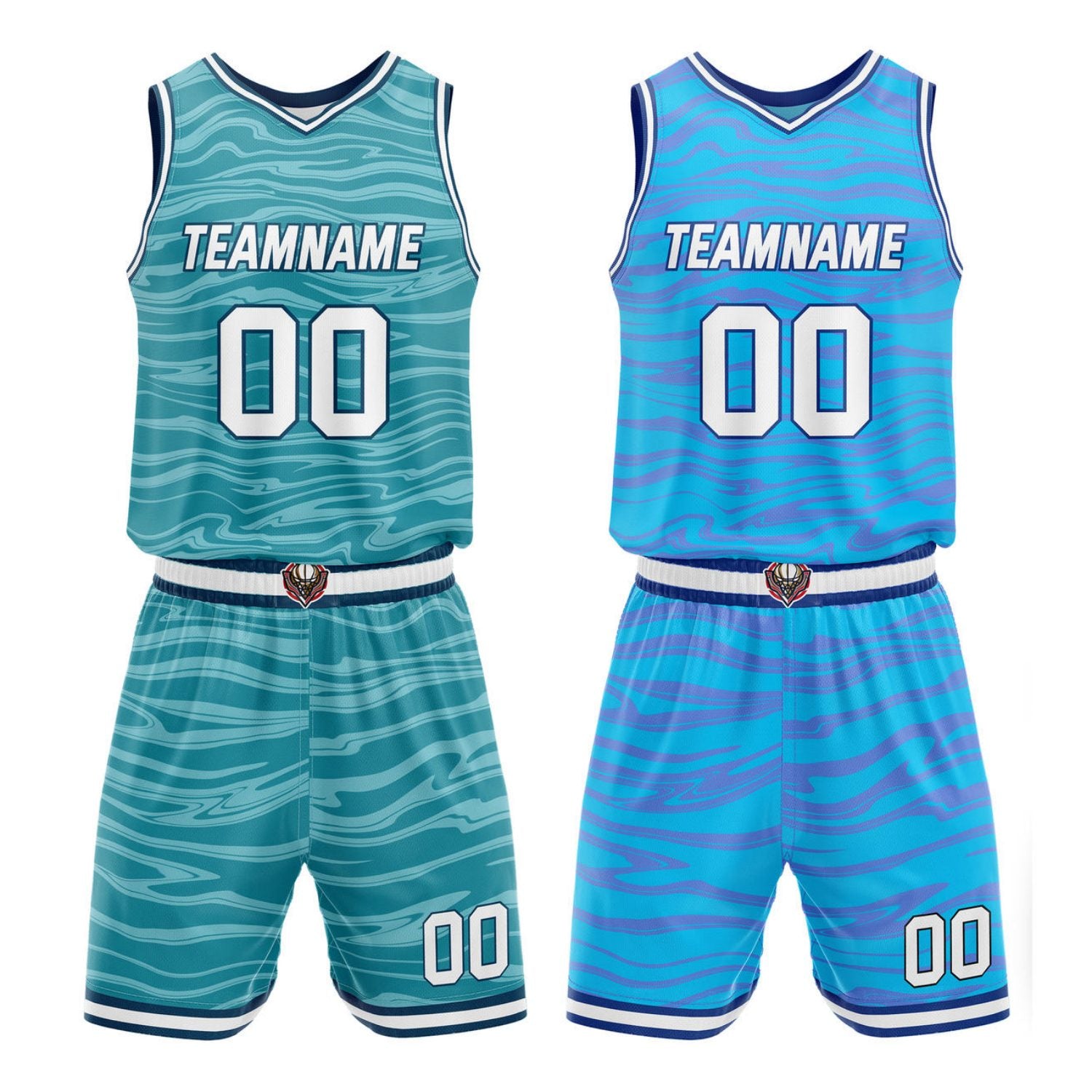 Custom Reversible Teal & Blue-Purple Wave Basketball Jersey Set - Personalized Team Name, Number & LOGO | Vosoli