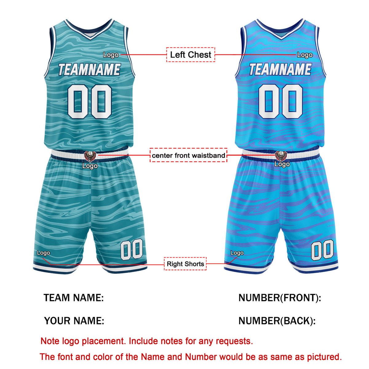 Custom Reversible Teal & Blue-Purple Wave Basketball Jersey Set - Personalized Team Name, Number & LOGO | Vosoli