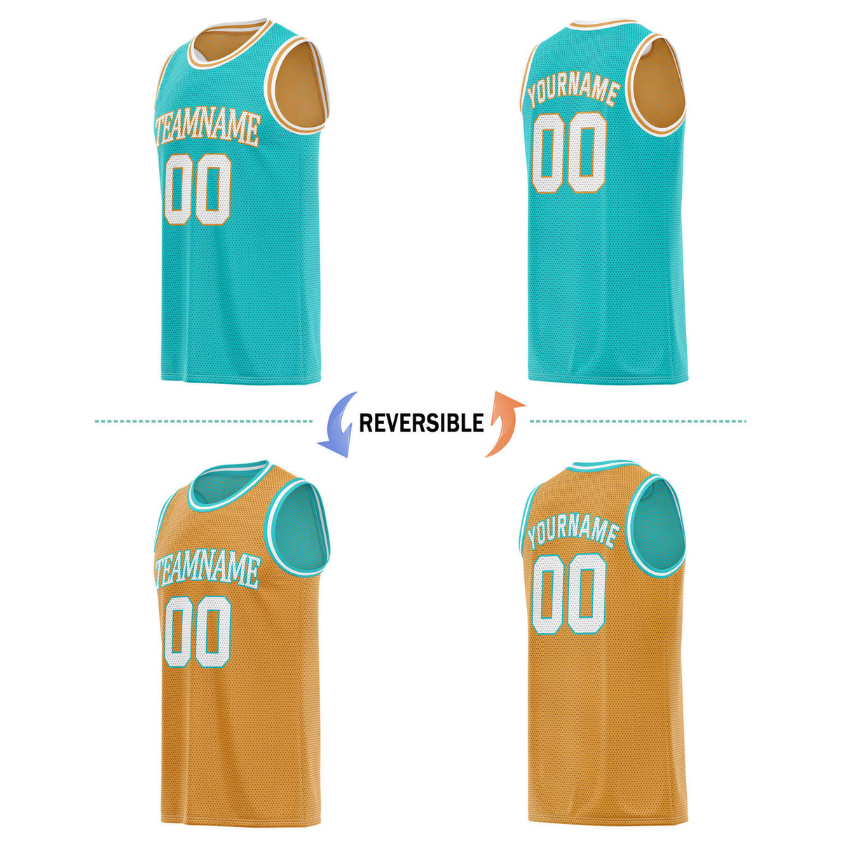 Custom Reversible Teal & Gold Basketball Jersey | Personalized Team Name & Number - Vosoli