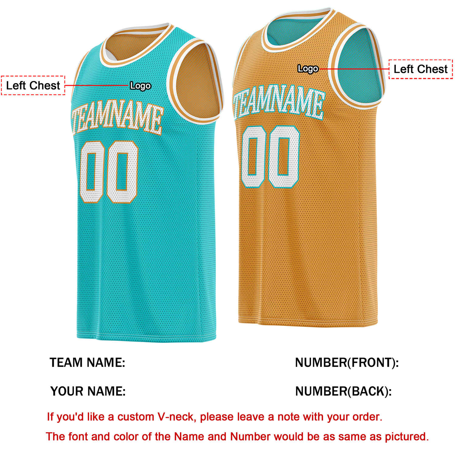 Custom Reversible Teal & Gold Basketball Jersey | Personalized Team Name & Number - Vosoli