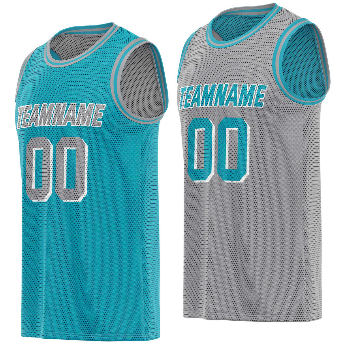 Custom reversible teal grey basketball jersey, personalized team name number Logo breathable Mesh sports top for men women youth game practice - Vosoli