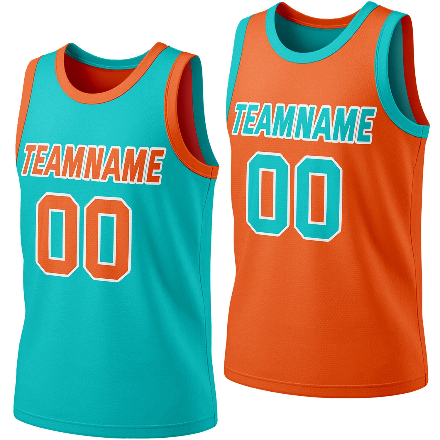 Custom reversible teal & orange basketball jersey, personalized team name number logo, breathable mesh fabric sports top for men women youth Adult game practice - Vosoli