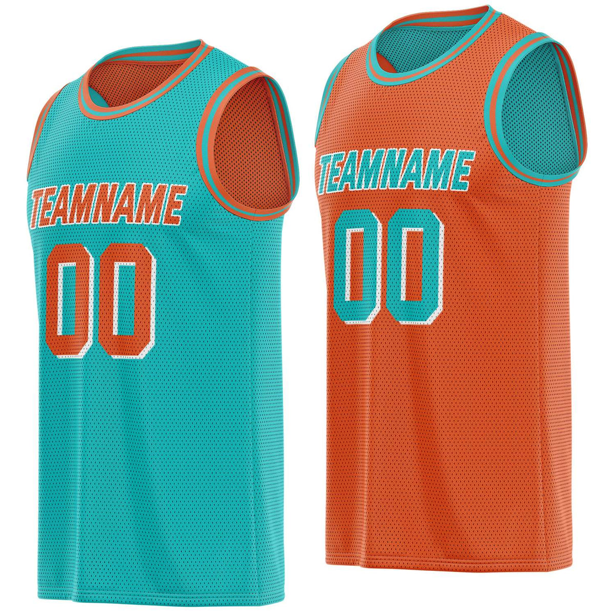Custom reversible teal orange basketball jersey, personalized team name number Logo breathable Mesh sports top for men women youth game practice - Vosoli