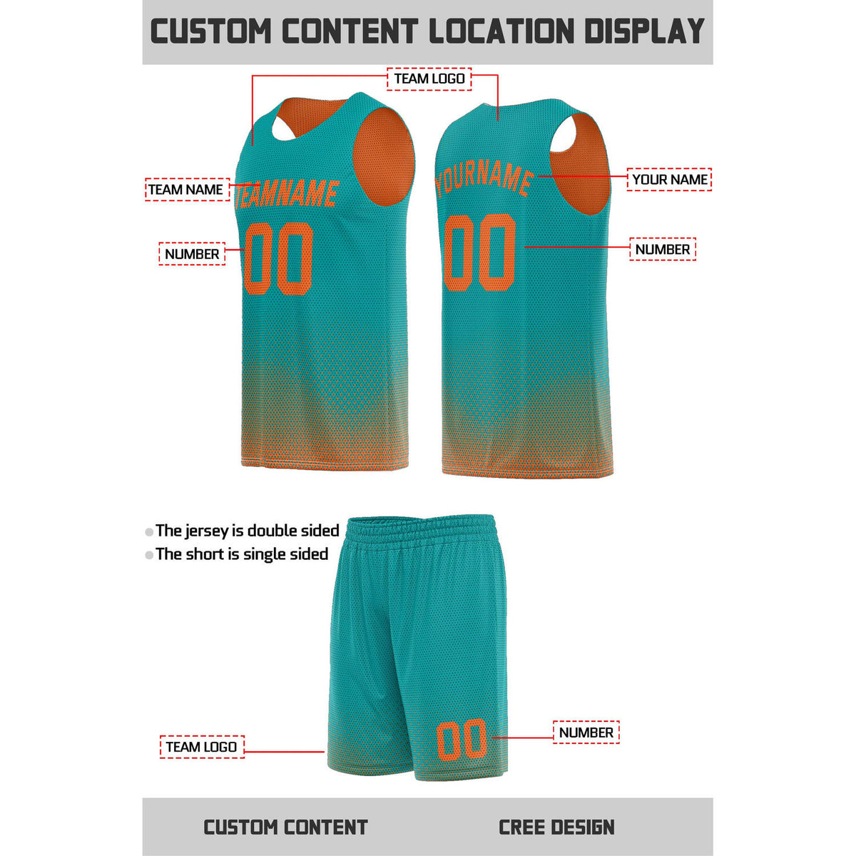 Custom Reversible Teal & Orange Mesh Basketball Uniform | Personalized Team Set | Vosoli