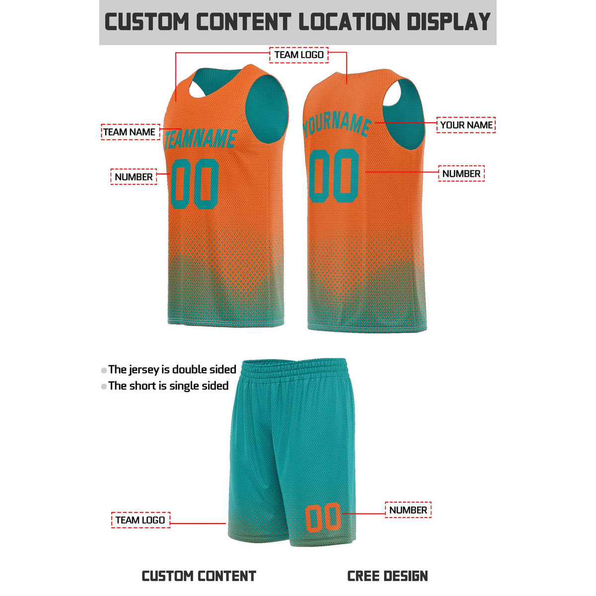 Custom Reversible Teal & Orange Mesh Basketball Uniform | Personalized Team Set | Vosoli