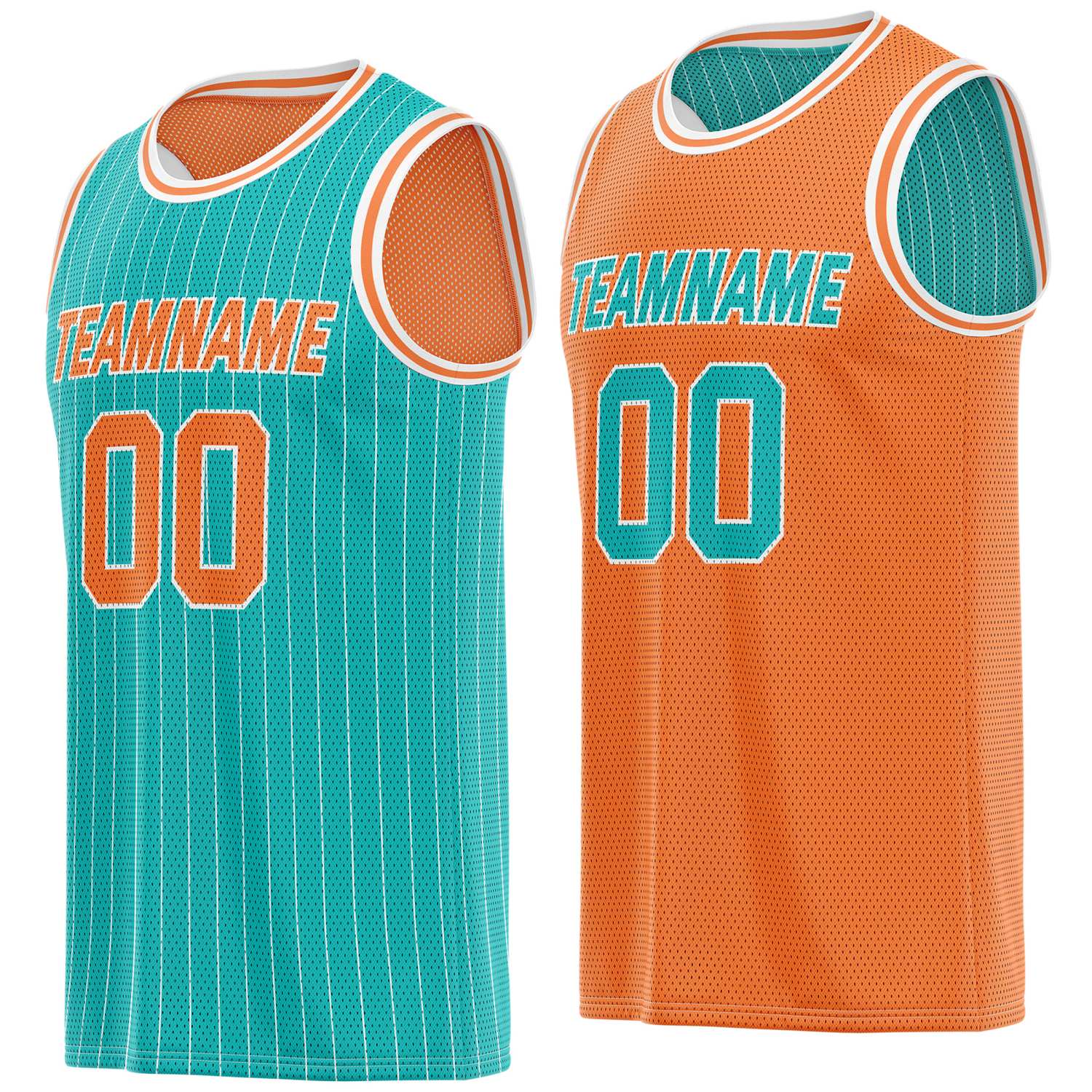 Custom Reversible Teal Orange Striped Mesh Basketball Jersey | Team & Player Name - Vosoli