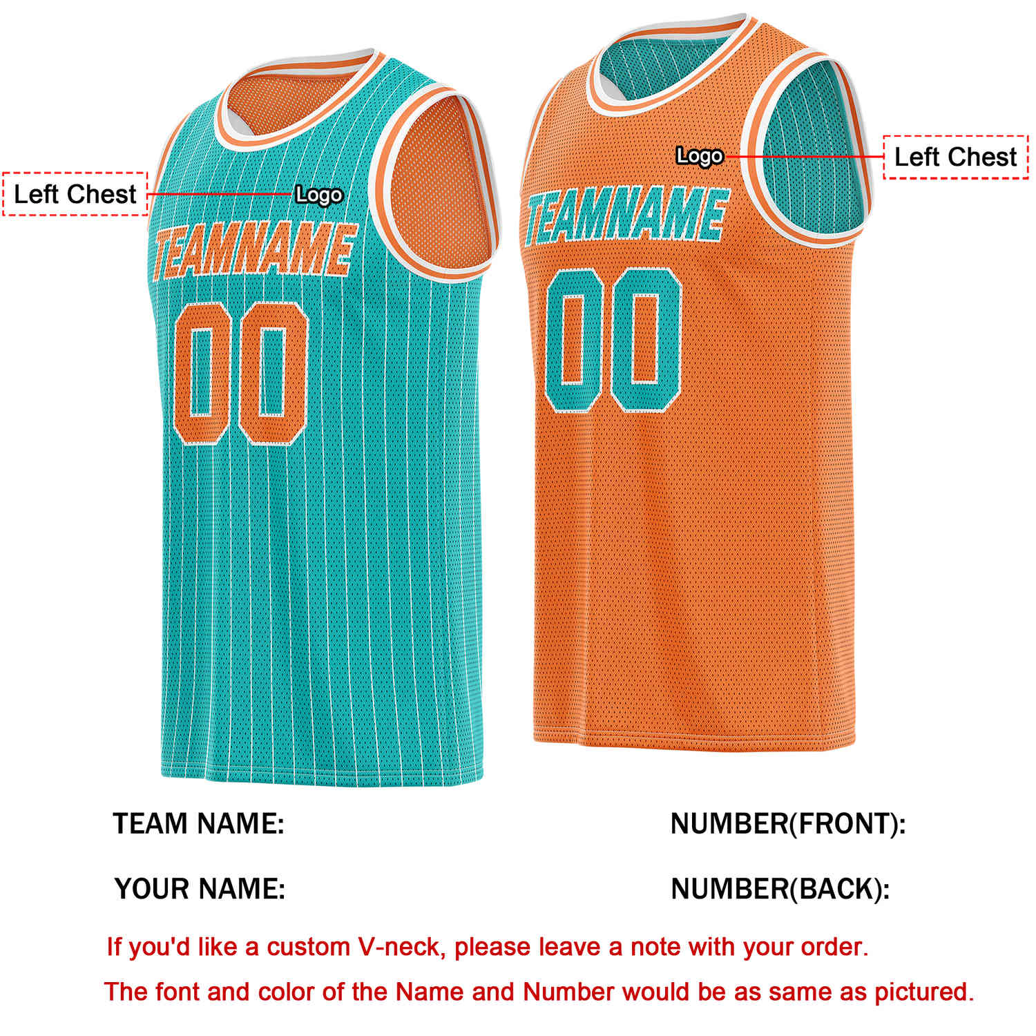 Custom Reversible Teal Orange Striped Mesh Basketball Jersey | Team & Player Name - Vosoli
