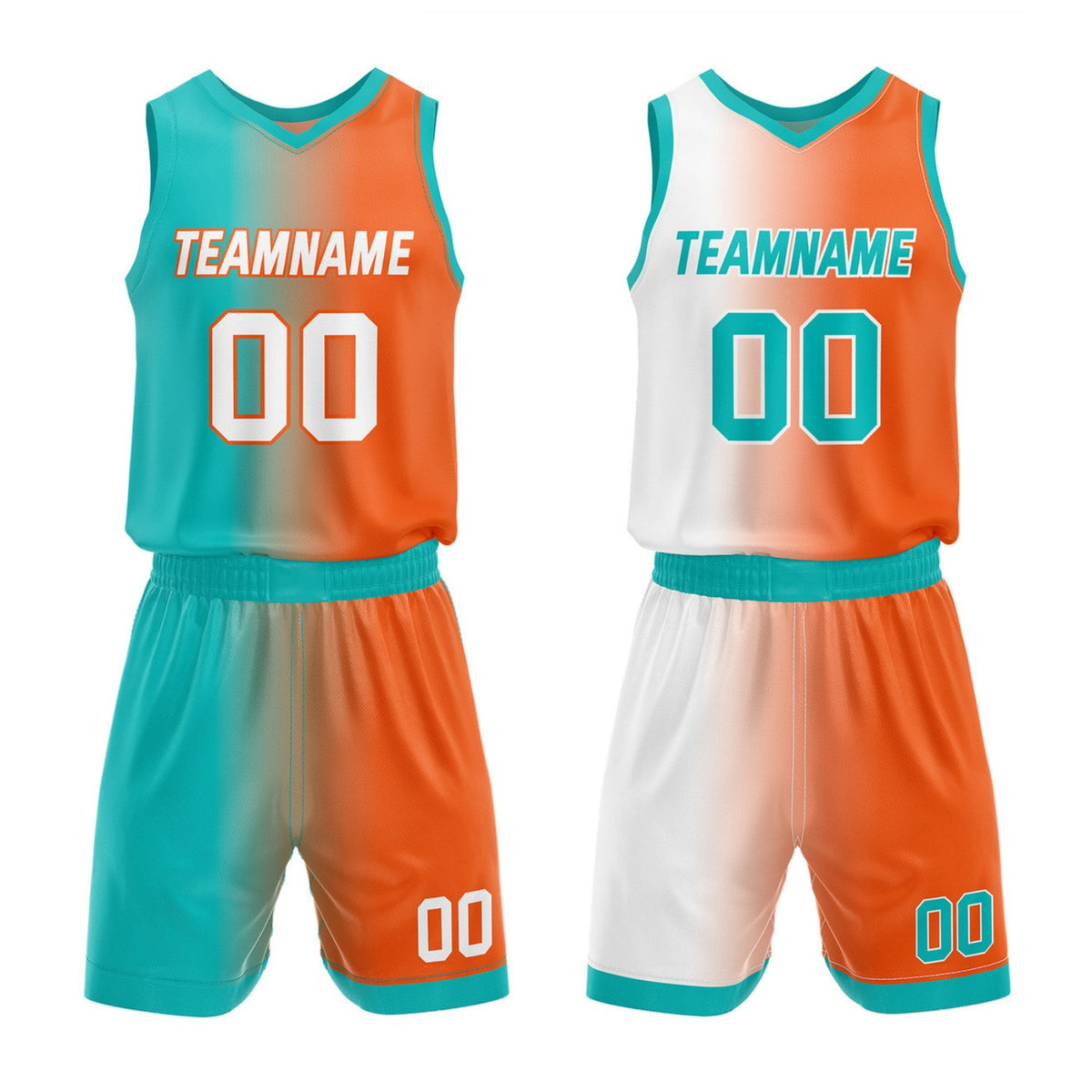 Custom Reversible Teal Orange White Basketball Uniform Set | Team &amp; Player Name - Vosoli