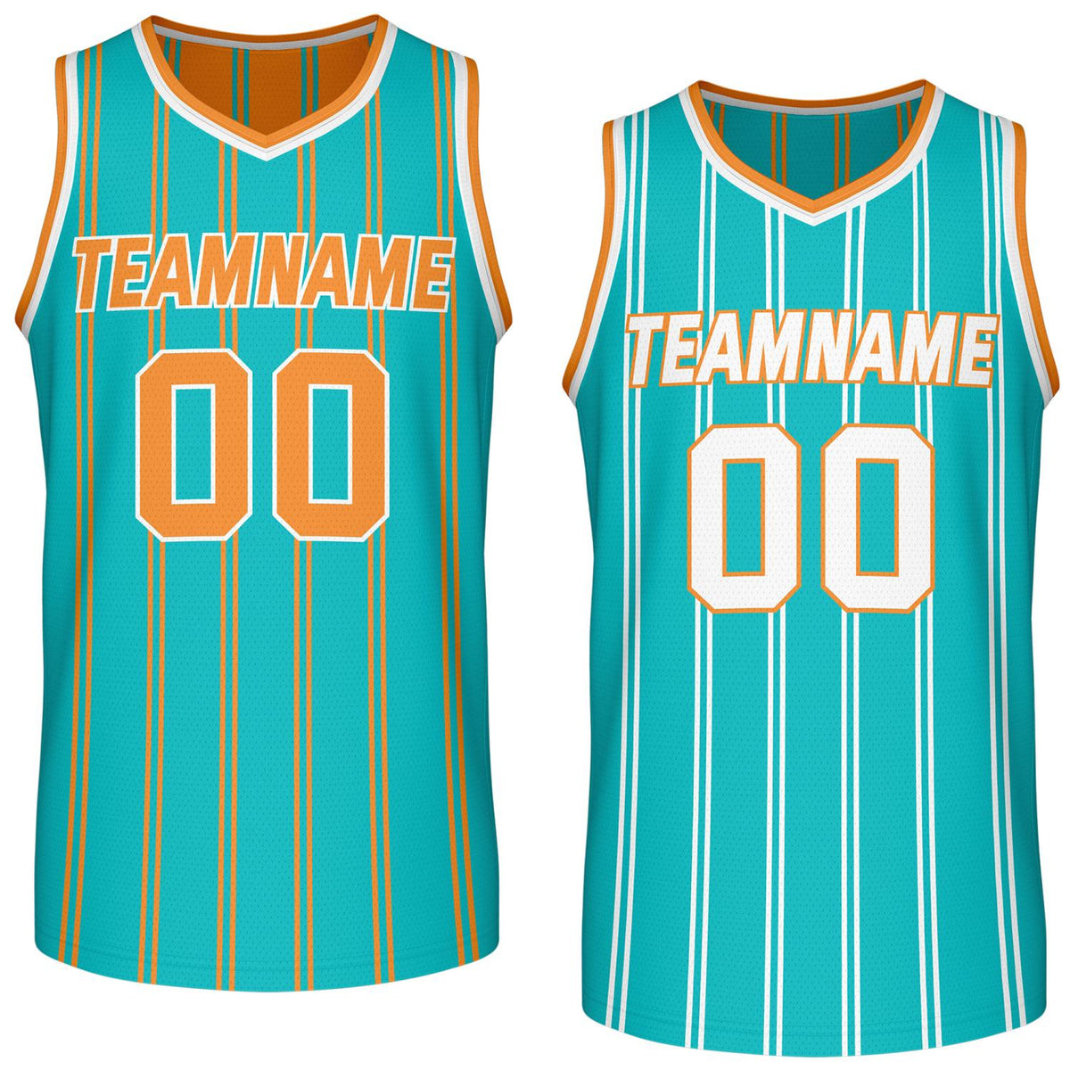 Custom Reversible Teal Orange White Striped Basketball Jersey | Team Name &amp; Number - Vosoli