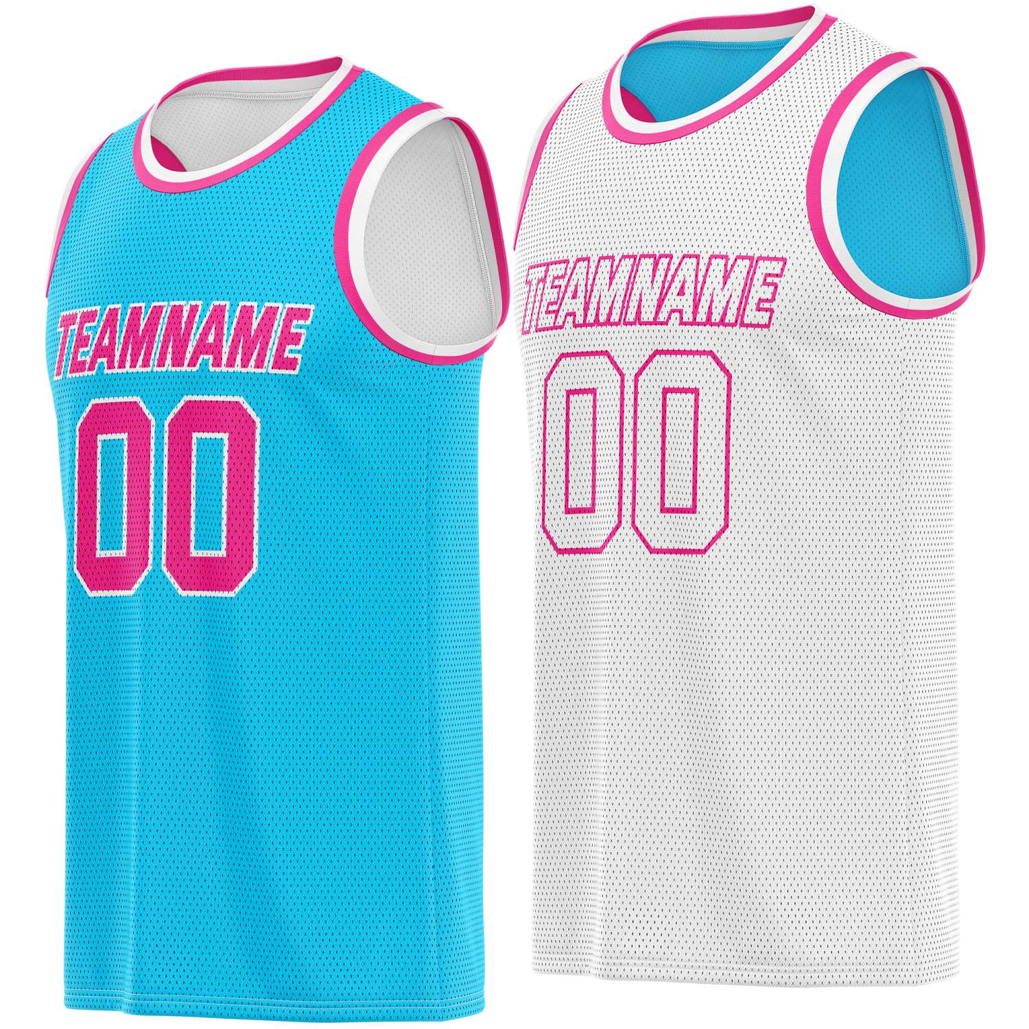 Custom reversible teal pink white basketball jersey, personalized team name number Logo breathable Mesh sports top for men women youth game practice - Vosoli