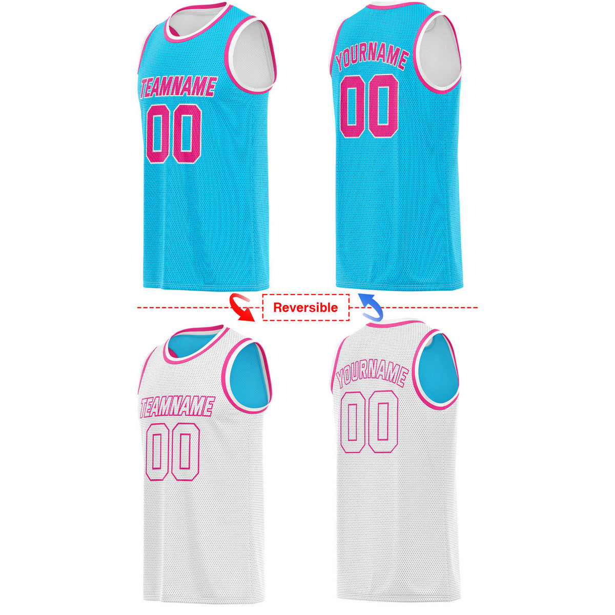 Custom Reversible Teal & White Mesh Basketball Jersey | Personalized Team Jersey | Vosoli