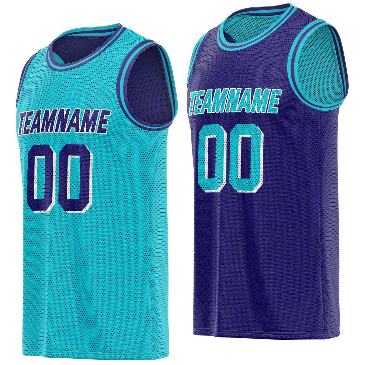 Custom reversible teal purple basketball jersey, personalized team name number Logo breathable Mesh sports top for men women youth game practice - Vosoli