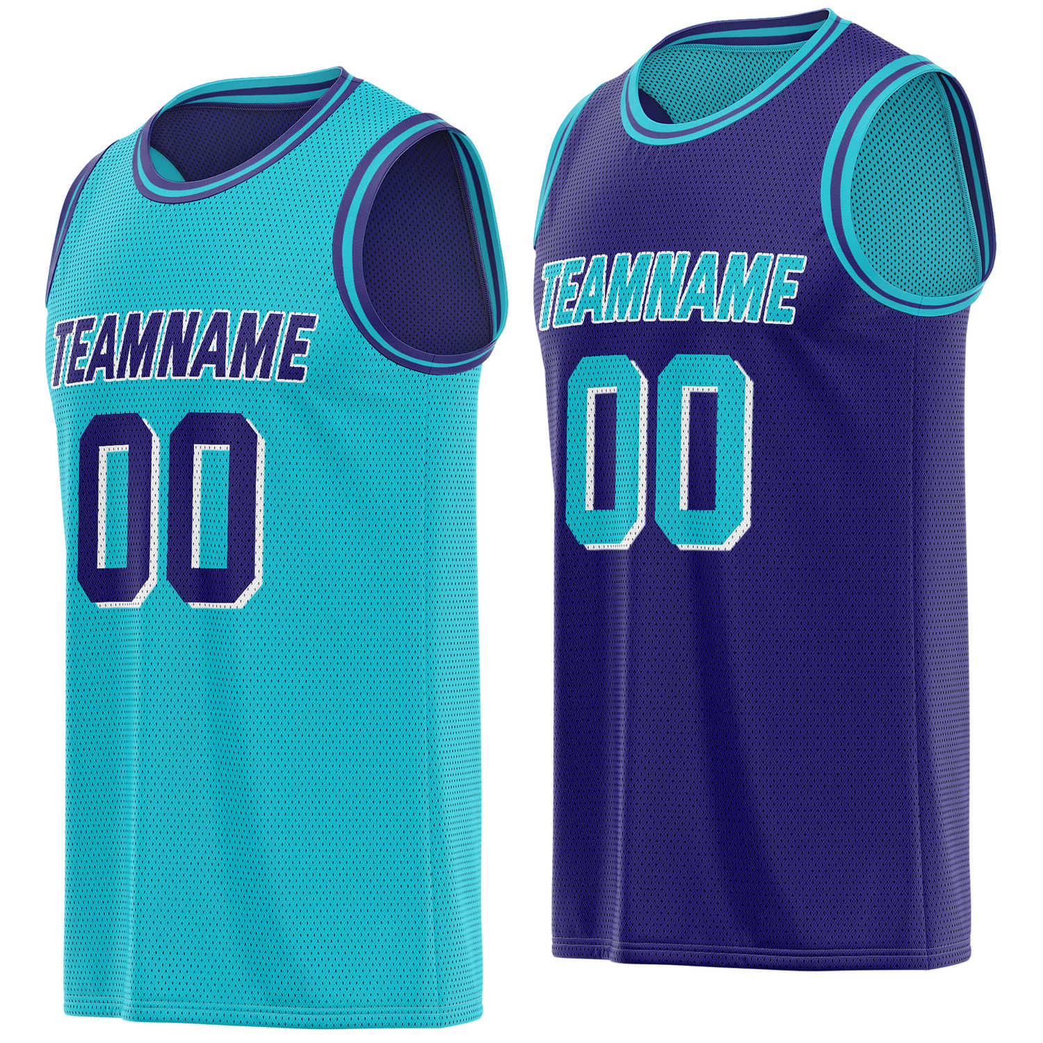 Custom reversible teal purple basketball jersey, personalized team name number Logo breathable Mesh sports top for men women youth game practice - Vosoli