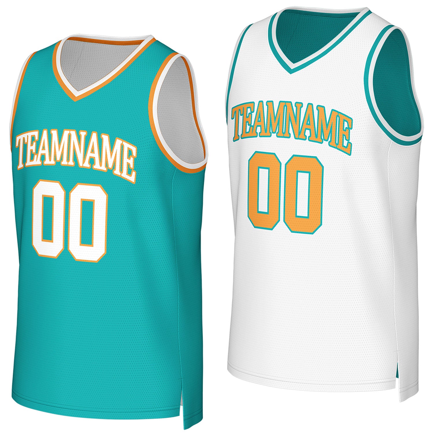 Custom reversible teal white basketball jersey, personalized team name number Logo breathable Mesh sports top for men women youth game practice - Vosoli