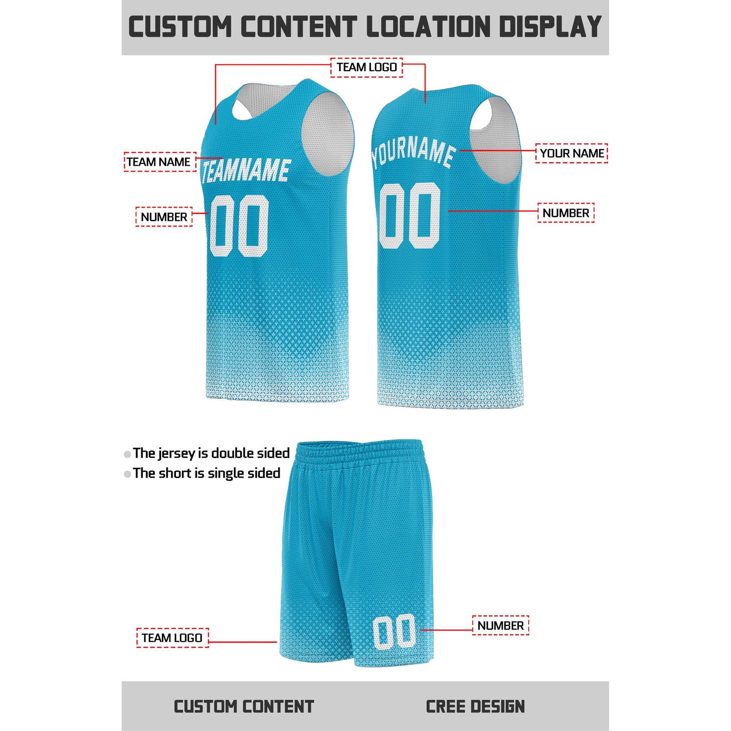Custom reversible teal white basketball uniform, personalized team name number logo breathable Mesh sports set for men women youth game practice wear - Vosoli