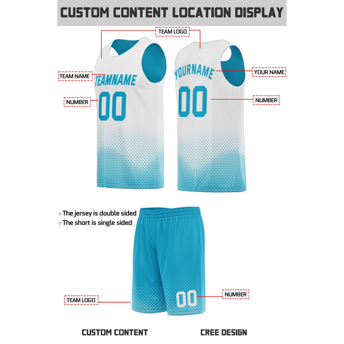 Custom Reversible Teal & White Mesh Basketball Uniform | Personalized Team Set | Vosoli