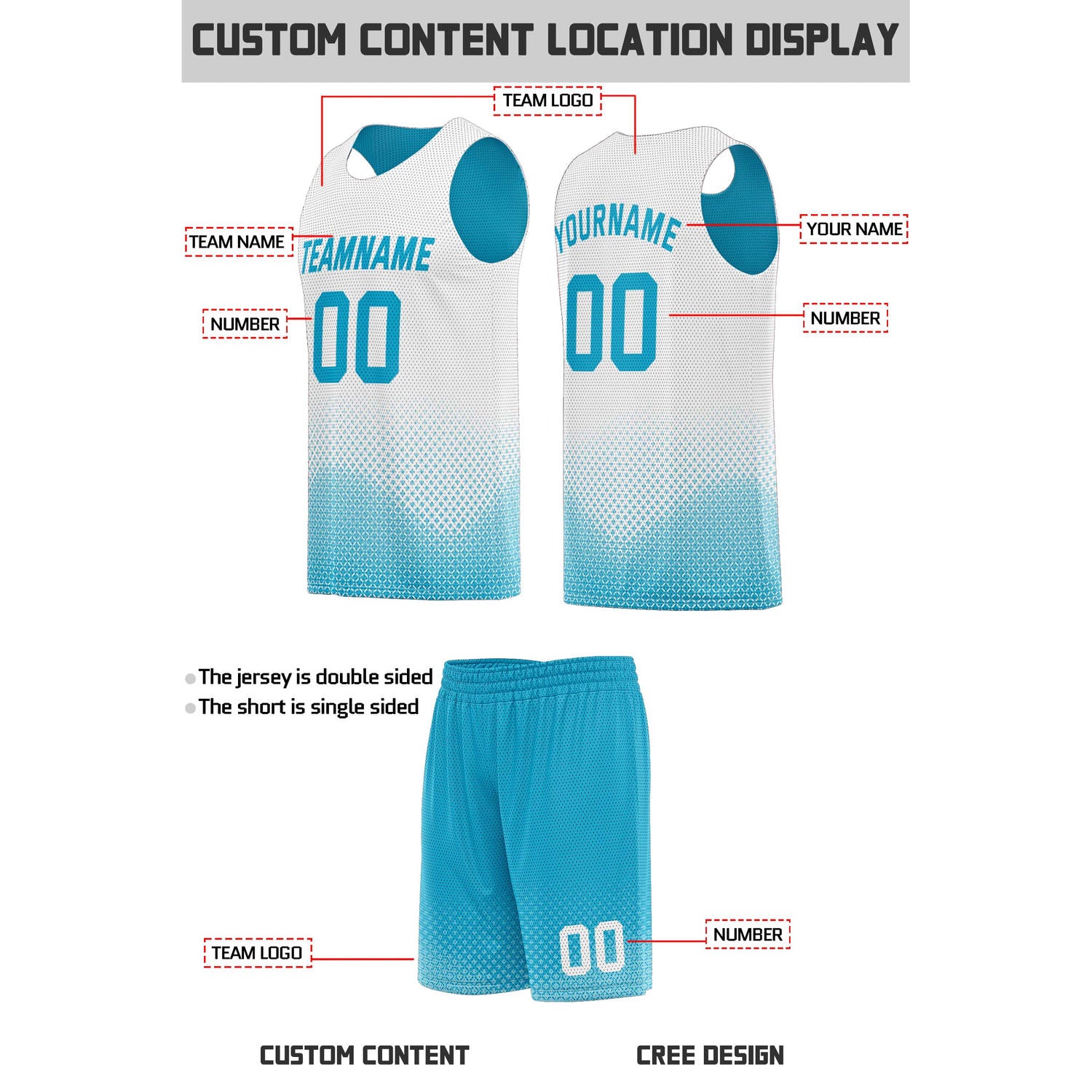 Custom Reversible Teal & White Mesh Basketball Uniform | Personalized Team Set | Vosoli