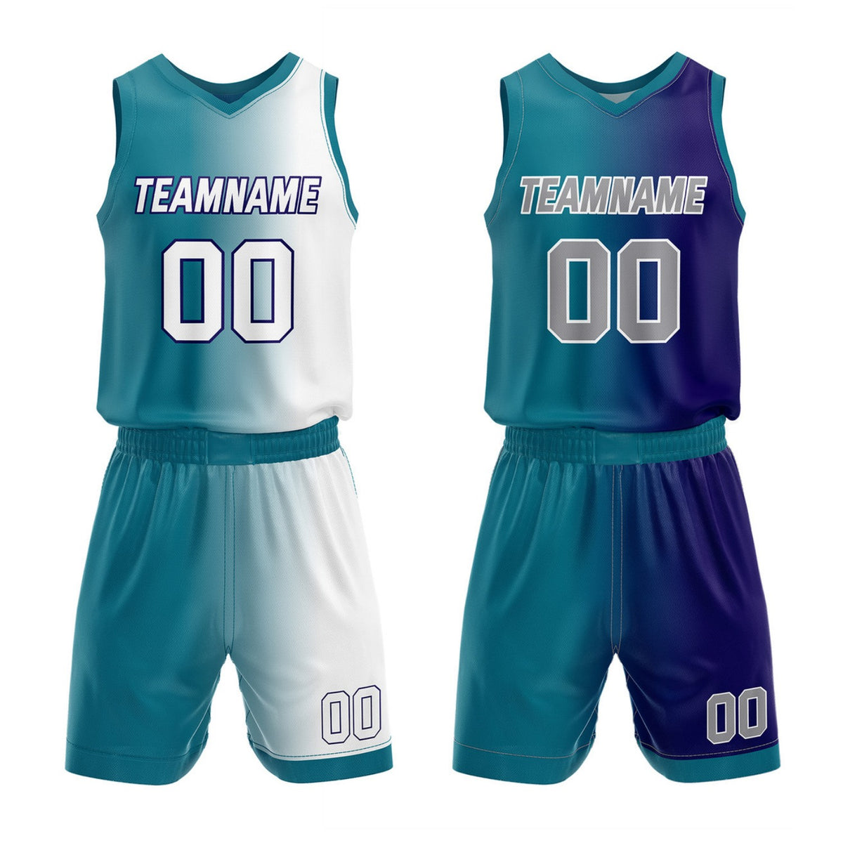 Custom Reversible Teal White Purple Basketball Uniform Set | Team &amp; Player Name - Vosoli