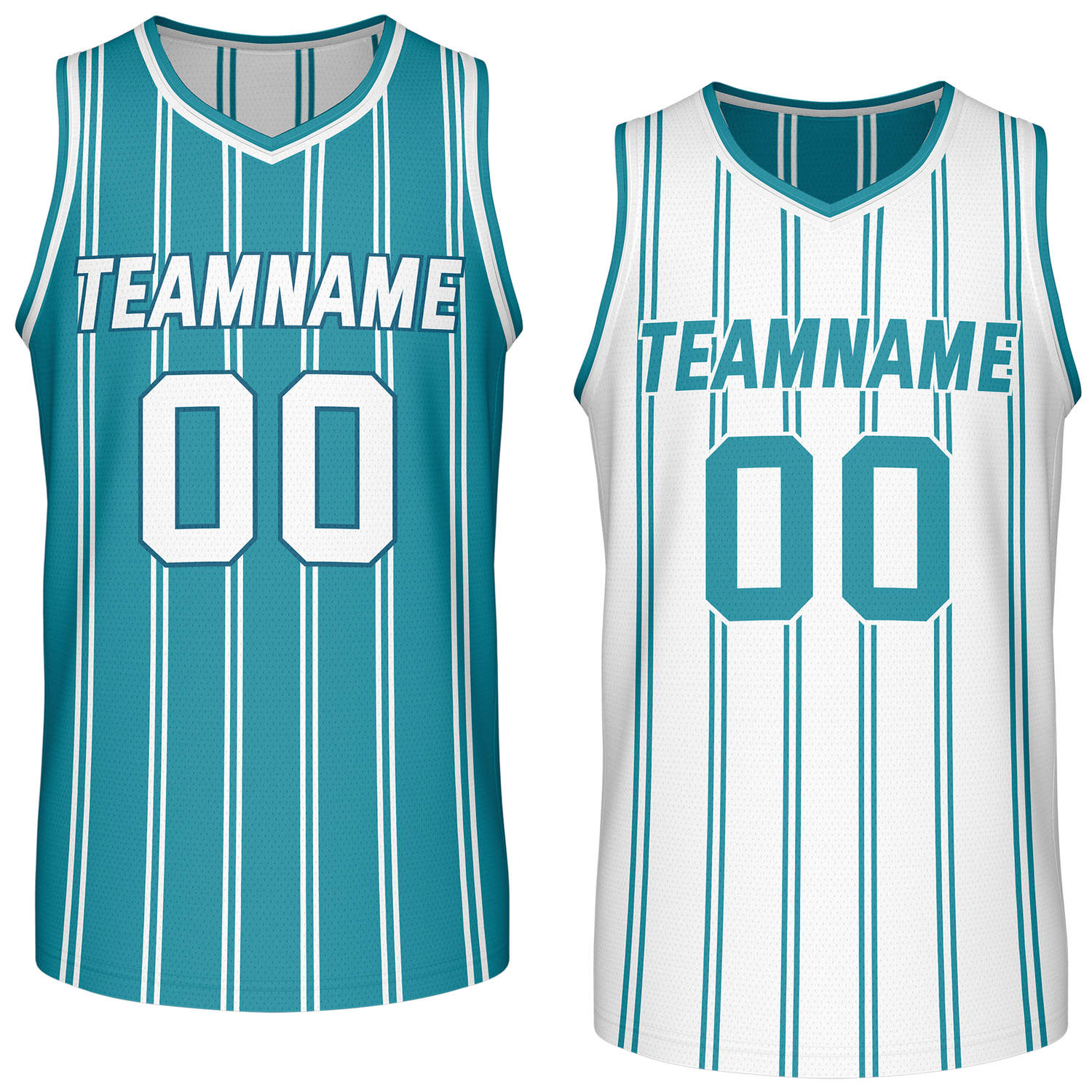 Custom Reversible Teal White Striped Basketball Jersey | Team Name & Number - Vosoli