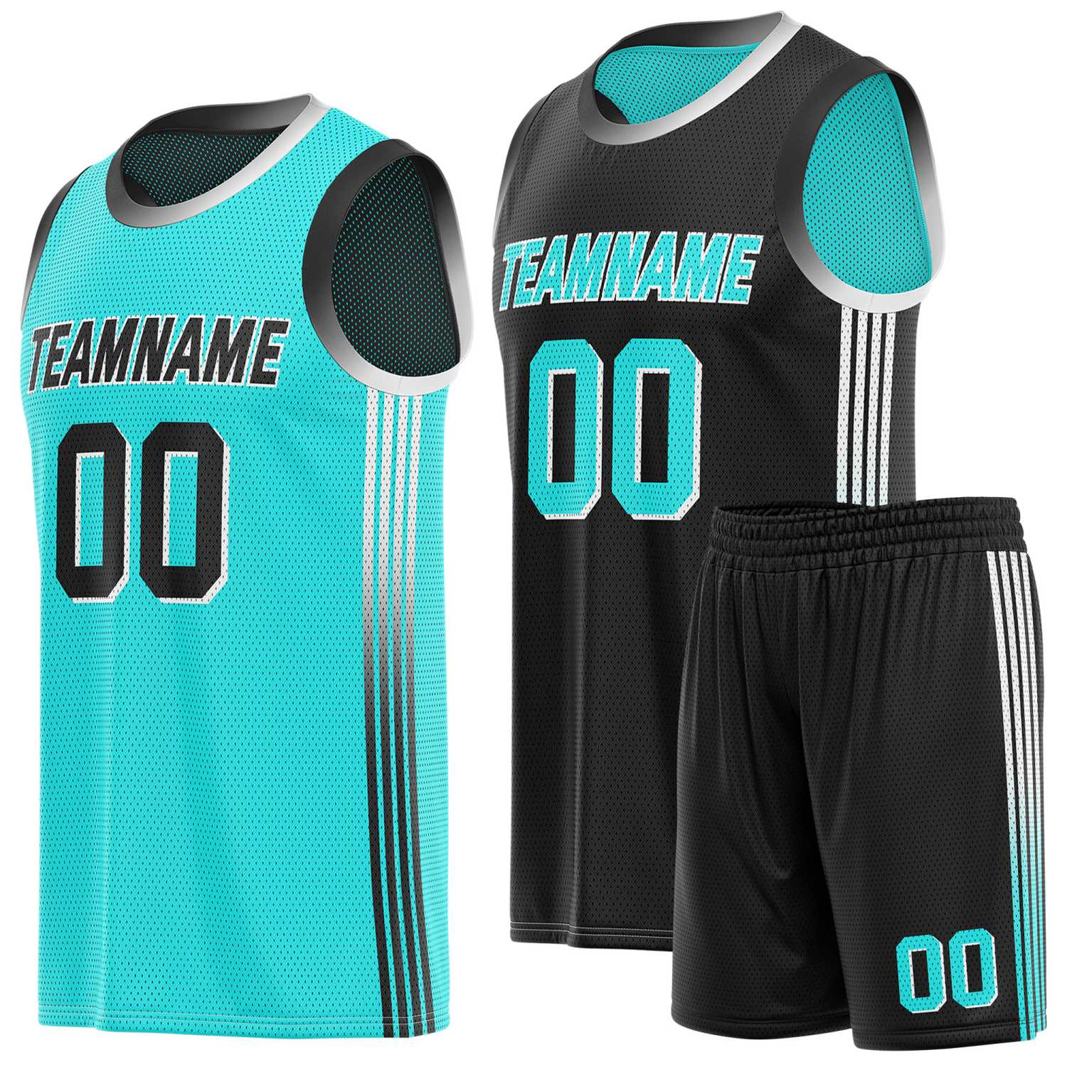 Custom Reversible Turquoise Black Basketball Uniform Set | Team & Player Name - Vosoli