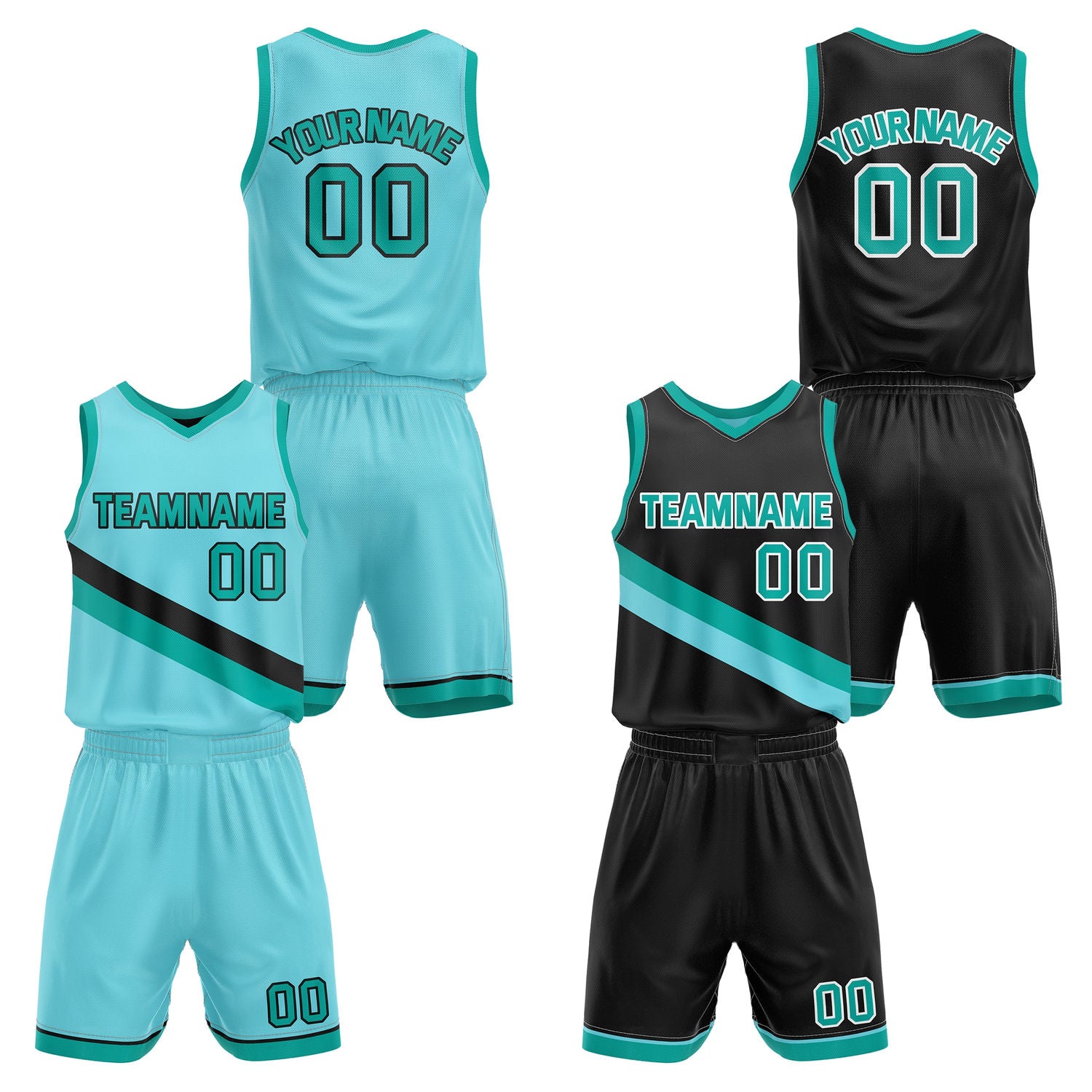 Custom Reversible Turquoise Black Basketball Uniform Set | Team & Player Name - Vosoli