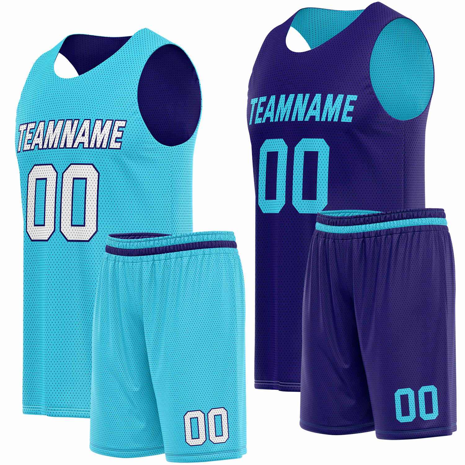 Custom Reversible Turquoise Navy Basketball Uniform Set | Team Name & Number - Vosoli