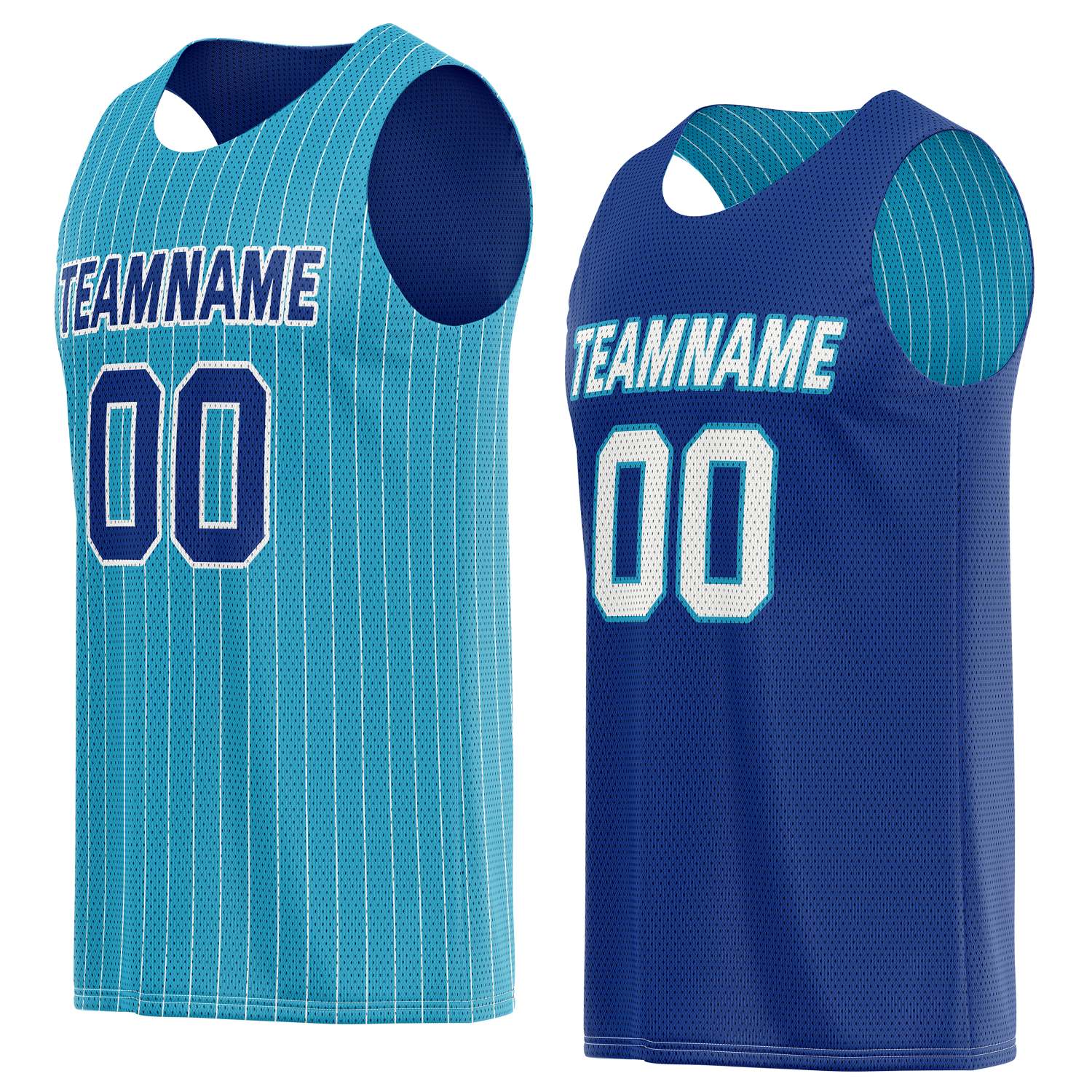 Custom Reversible Turquoise Bavy Pinstripe Basketball Jersey, Personalized Team Name Number Breathable Mesh Uniform for Men Women Youth