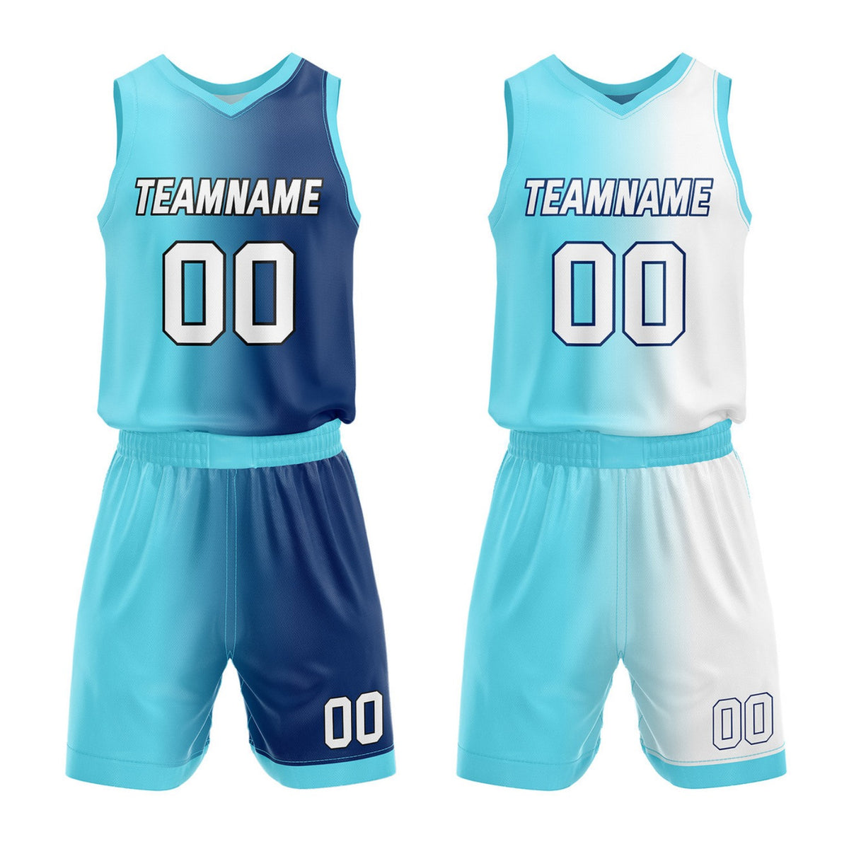 Custom Reversible Turquoise Navy White Basketball Uniform Set | Team &amp; Player Name - Vosoli
